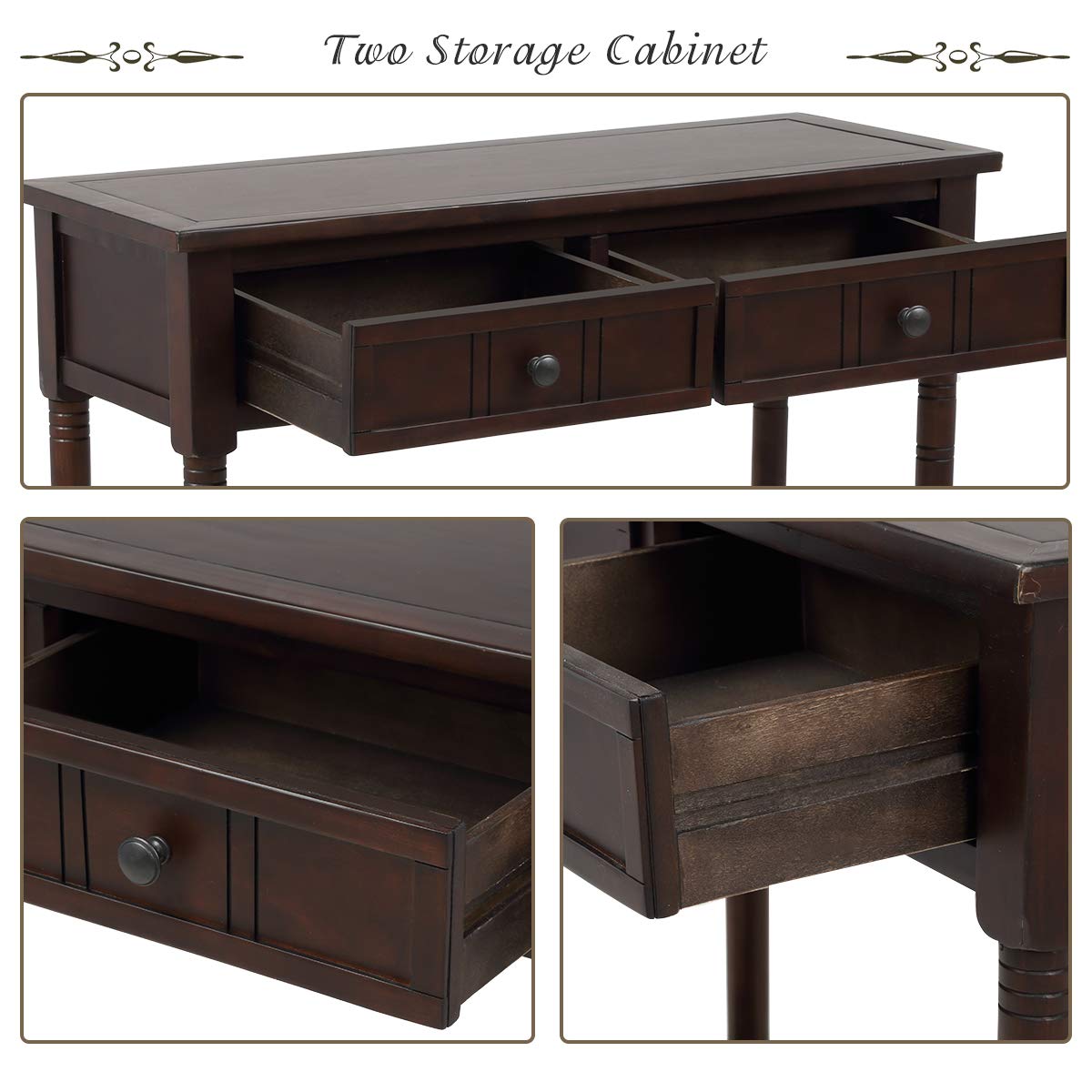Retro Style Wooden Console Table with Bottom Shelf & 2 Drawers - Espresso Sofa Table for Living Room Entryway | Perfect for Hallway Decor, Behind Couch Storage & Entry Table