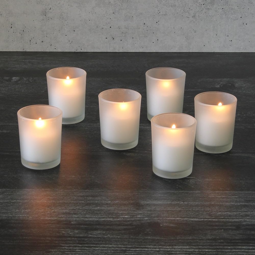 144-Pack Richland Unscented White Votive Candles & 144-Pack Eastland Frosted Glass Votive Holders Set - Perfect for Weddings, Parties, and Home Decor