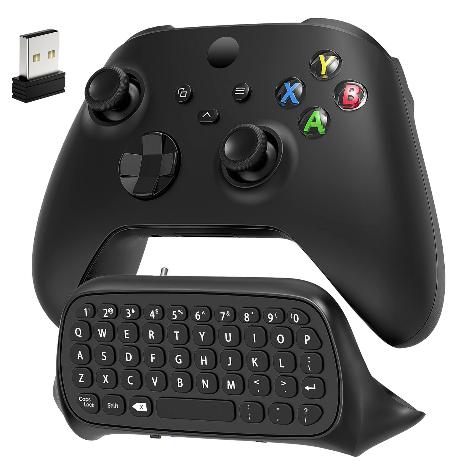 Wireless Gaming Keyboard for Xbox Series X/S, One/One X/S & Elite Controllers - Chatpad with USB Receiver & Audio Jack - Perfect for Messaging & Voice Chat (Controller Not Included) - Black - Ideal for Xbox Gaming & Online Communication