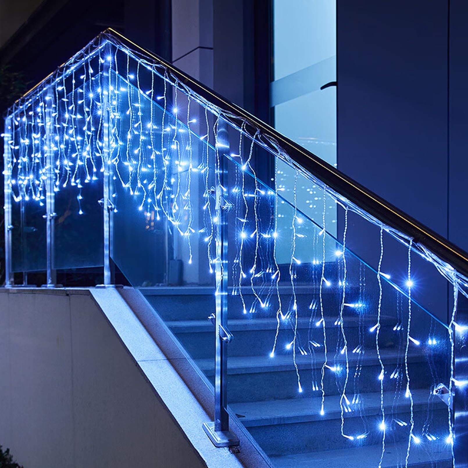 216 LED Icicle Lights - 16.4FT Extendable Fairy String Lights with 8 Lighting Modes | Indoor/Outdoor Christmas Decor for Windows, Ceiling & Holiday Displays | Cool White Memory Twinkle Lights (5M)