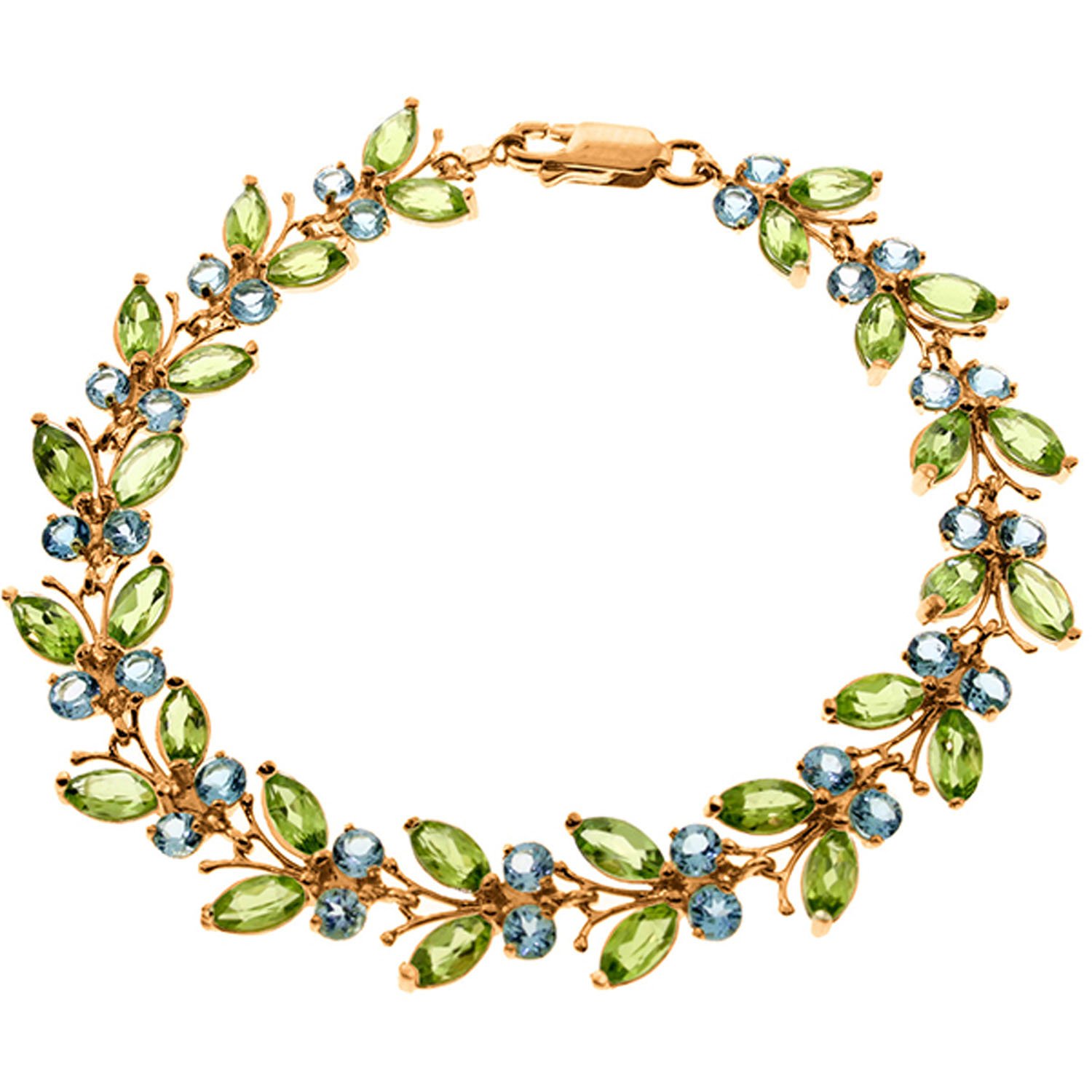 14K Solid Rose Gold Butterfly Bracelet with Peridot & Blue Topaz Gemstones - Elegant Jewelry for Women, Perfect for Gifts, Parties & Special Occasions