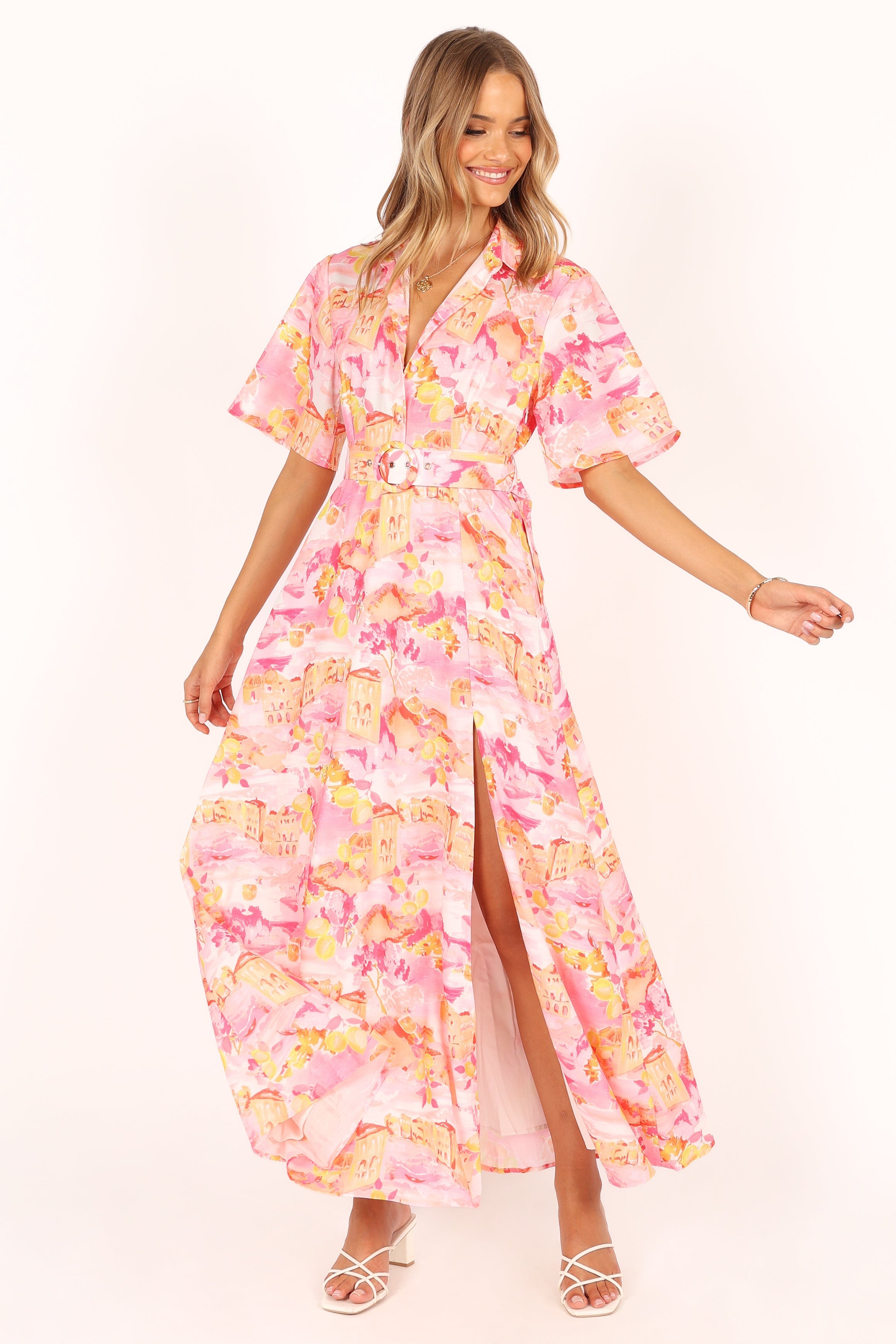 Arianna Women's Maxi Dress - Floral Print Pink Scenic Long Sleeve Flowy Summer Dress for Beach Vacation, Party & Casual Wear