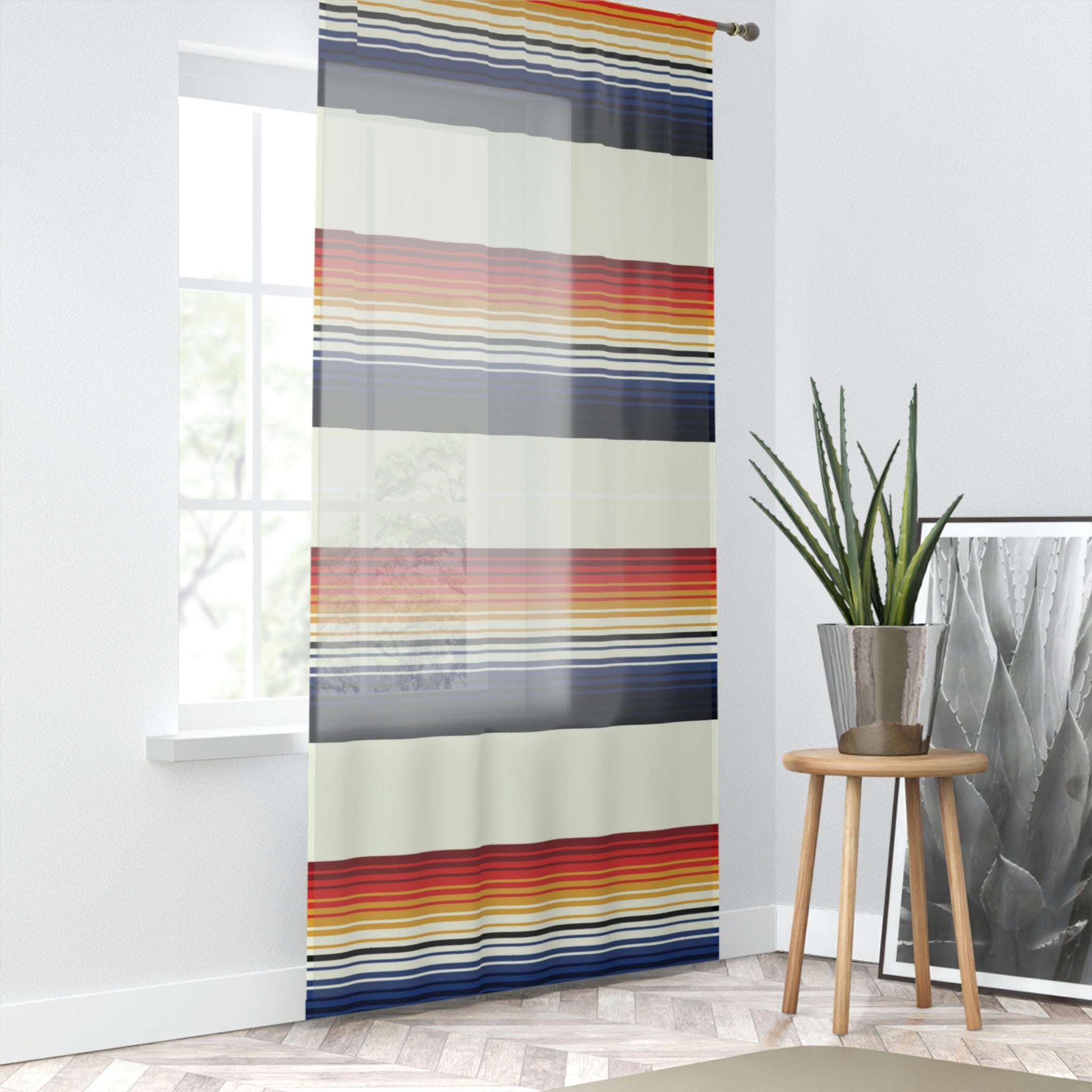 Southwestern Mexican Blanket Pattern Sheer Window Curtains - Polyester Semi-Transparent One-Sided Print for Living Room, Bedroom & Boho Home Decor