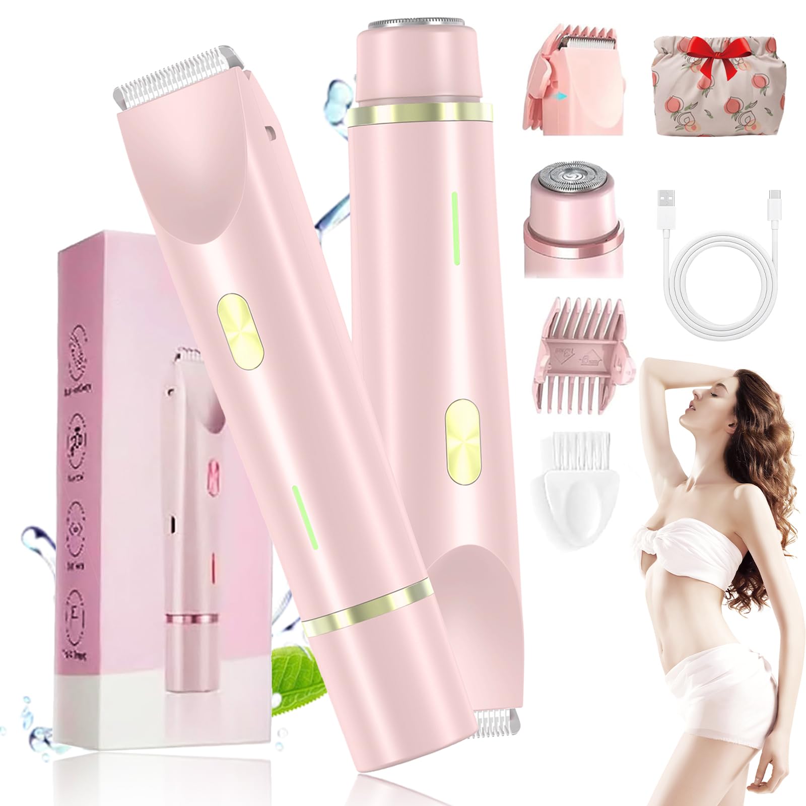 Pink Galaxy Electric Razor for Women - 2 in 1 Waterproof Lady Shaver with Dual Heads for Smooth Underarms, Legs & Arms - 2025 New Model by Whimsyard (Perfect for Travel, Gym & Sensitive Skin)