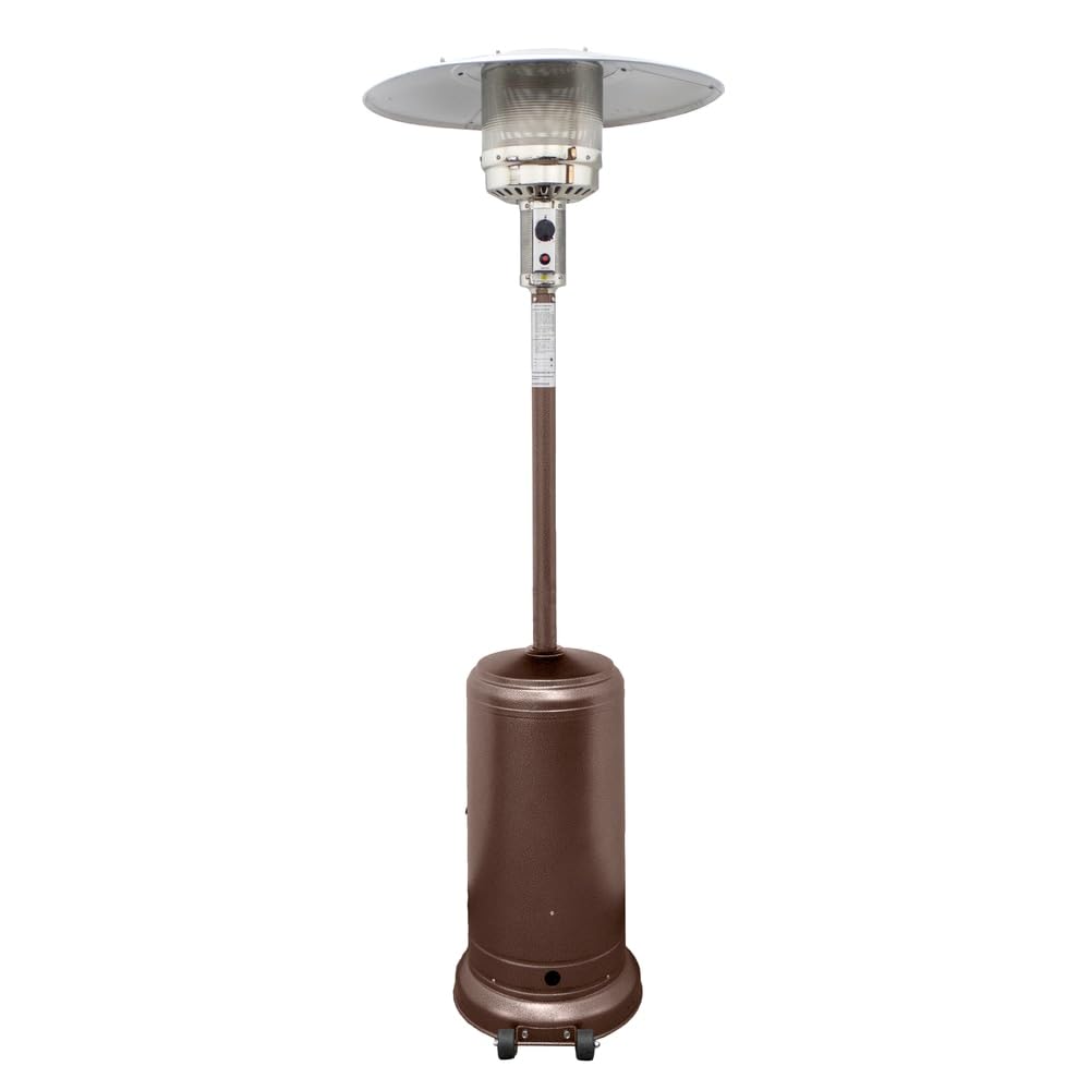 48,000 BTU Hiland AZ Hammered Bronze Stainless Steel Patio Heater with Table - Outdoor Gas Heater for Backyard, Deck, Restaurant & Commercial Use