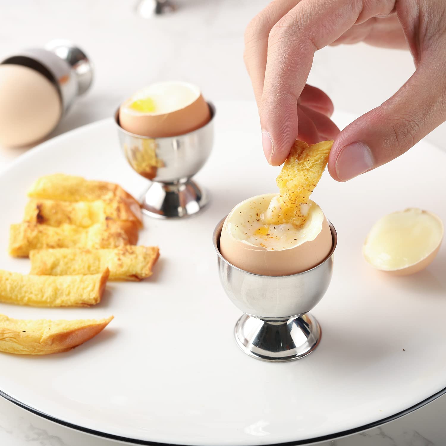 Stainless Steel Egg Cups Set - 6 Pack for Hard & Soft Boiled Eggs | Durable Egg Holder Tray | Perfect for Breakfast, Kitchen, Restaurants & Easter Decor
