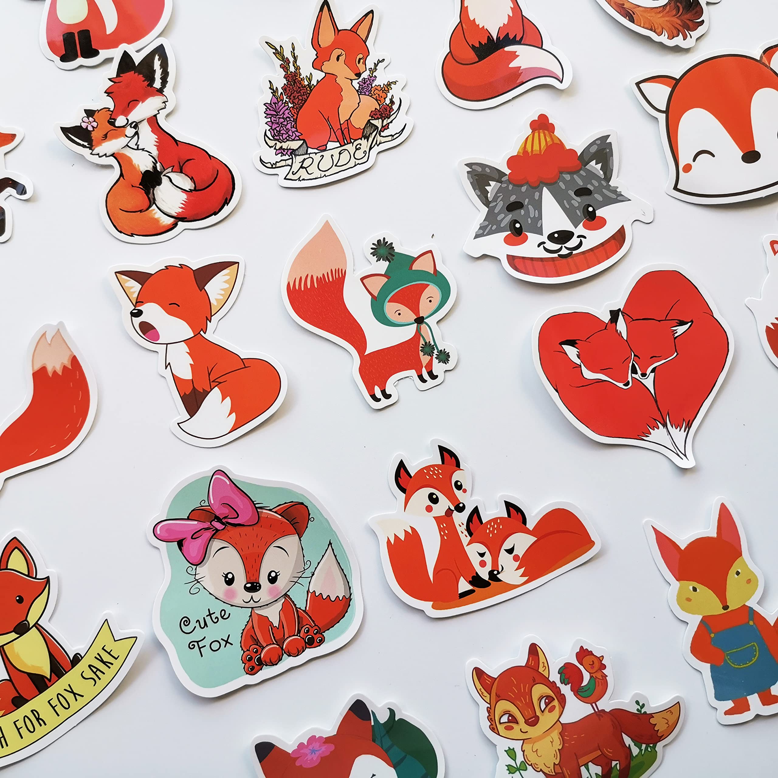 Adorable Kawaii Fox Stickers - Waterproof Vinyl Decals for Bicycle Helmets, School Lockers, Windows, Laptops & DIY Crafts - Cute Animal Decor for Kids Rooms, Scrapbooking & Gift Wrapping