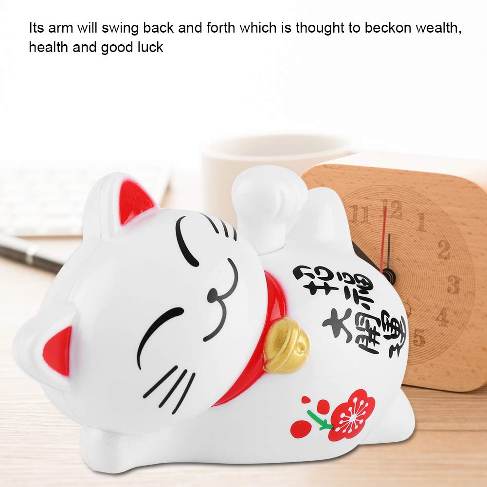 Solar Powered Lucky Fortune Cat - Feng Shui Wealth Welcoming Waving Arm Statue for Home & Office Decor | Cute Good Luck Charm for Business Success & Positive Energy