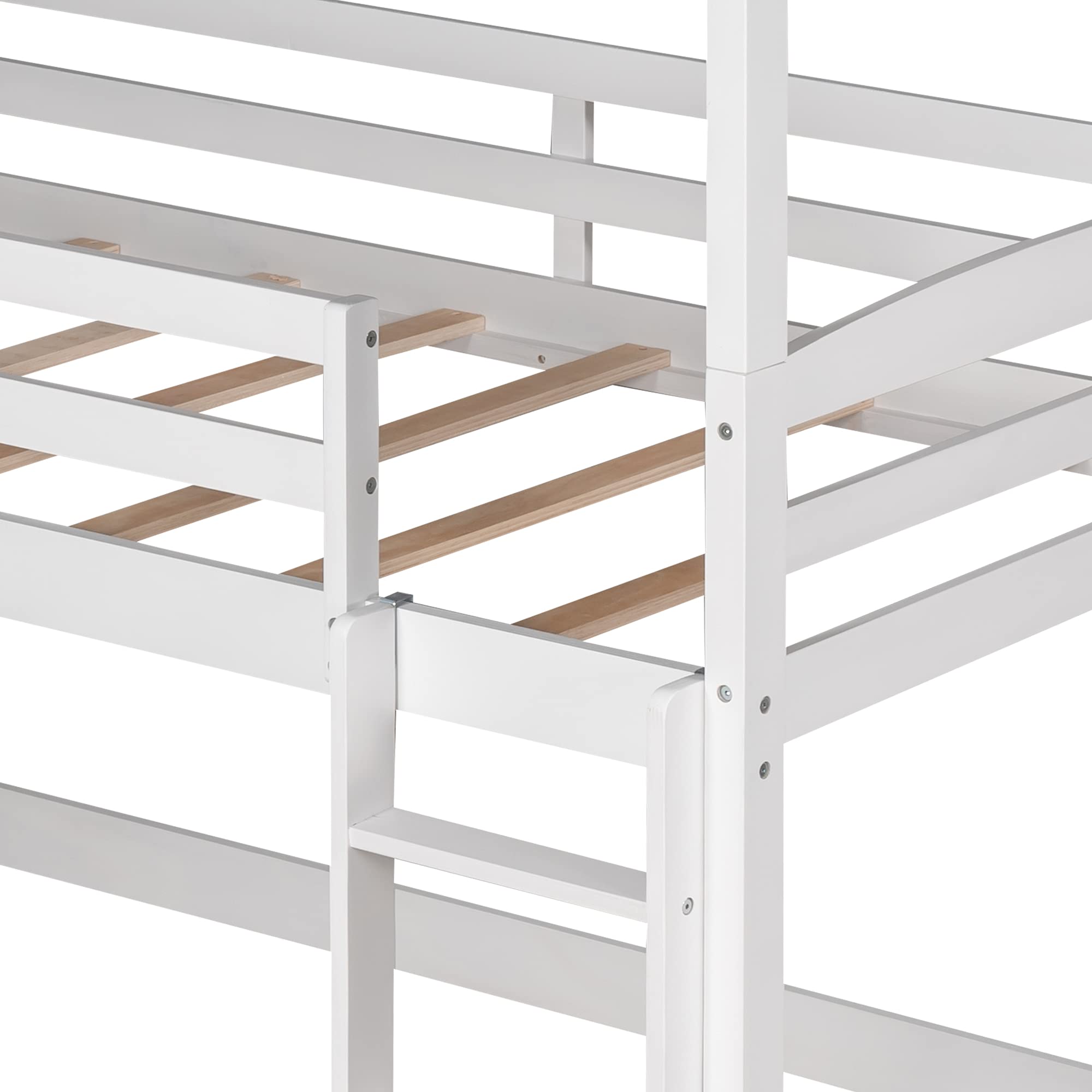 Solid Wood Triple Bunk Bed for Kids - Twin Over Twin Over Twin Bunk Bed Frame with 2 Built-in Ladders & Safety Guardrail, Convertible to Twin Bunk Beds or Loft Bed (White) - Perfect for Small Bedrooms, Kids' Rooms & Space-Saving Solutions