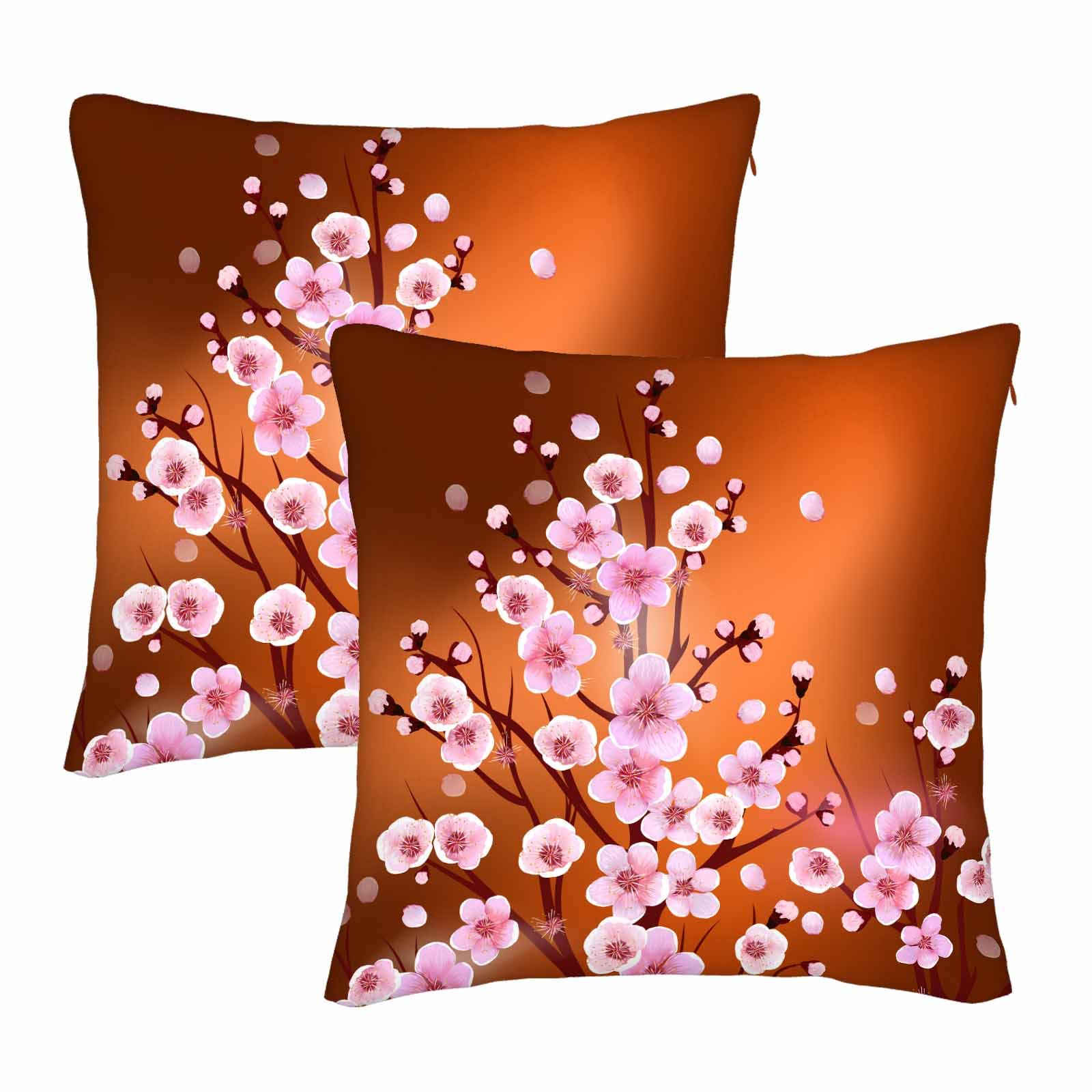 Beabes 20x20 Inch Floral Throw Pillow Cover Set of 2 - Vintage Blossom Peach Apricot Plum Flowers Design, Square Cushion Case for Sofa, Bed, Chair - Spring Home Decor for Living Room, Bedroom