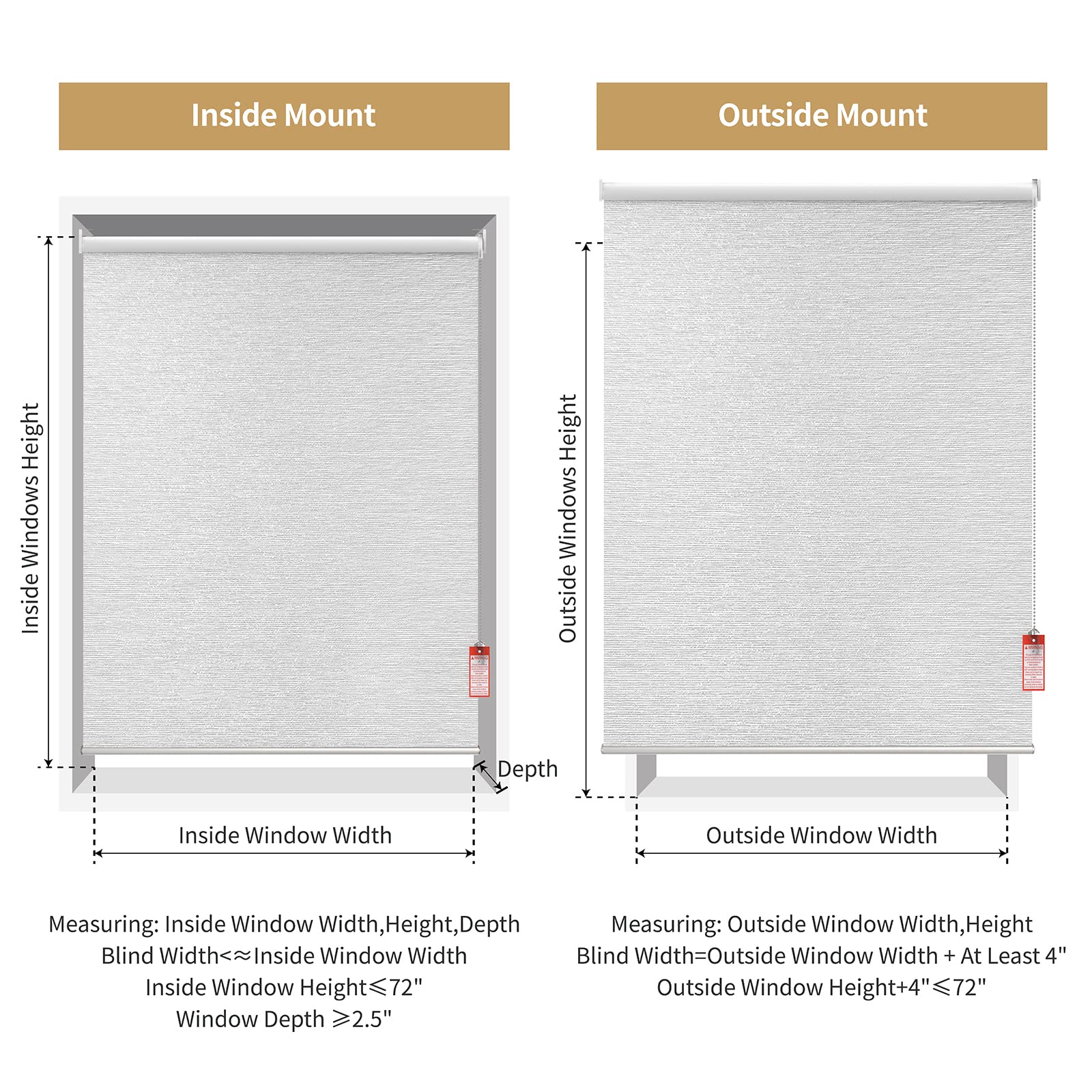 ALLBRIGHT Roller Shades - 100% Blackout Window Blinds with UV Protection, Striped Jacquard Fabric, Easy to Install for Home & Office (Grey, 24