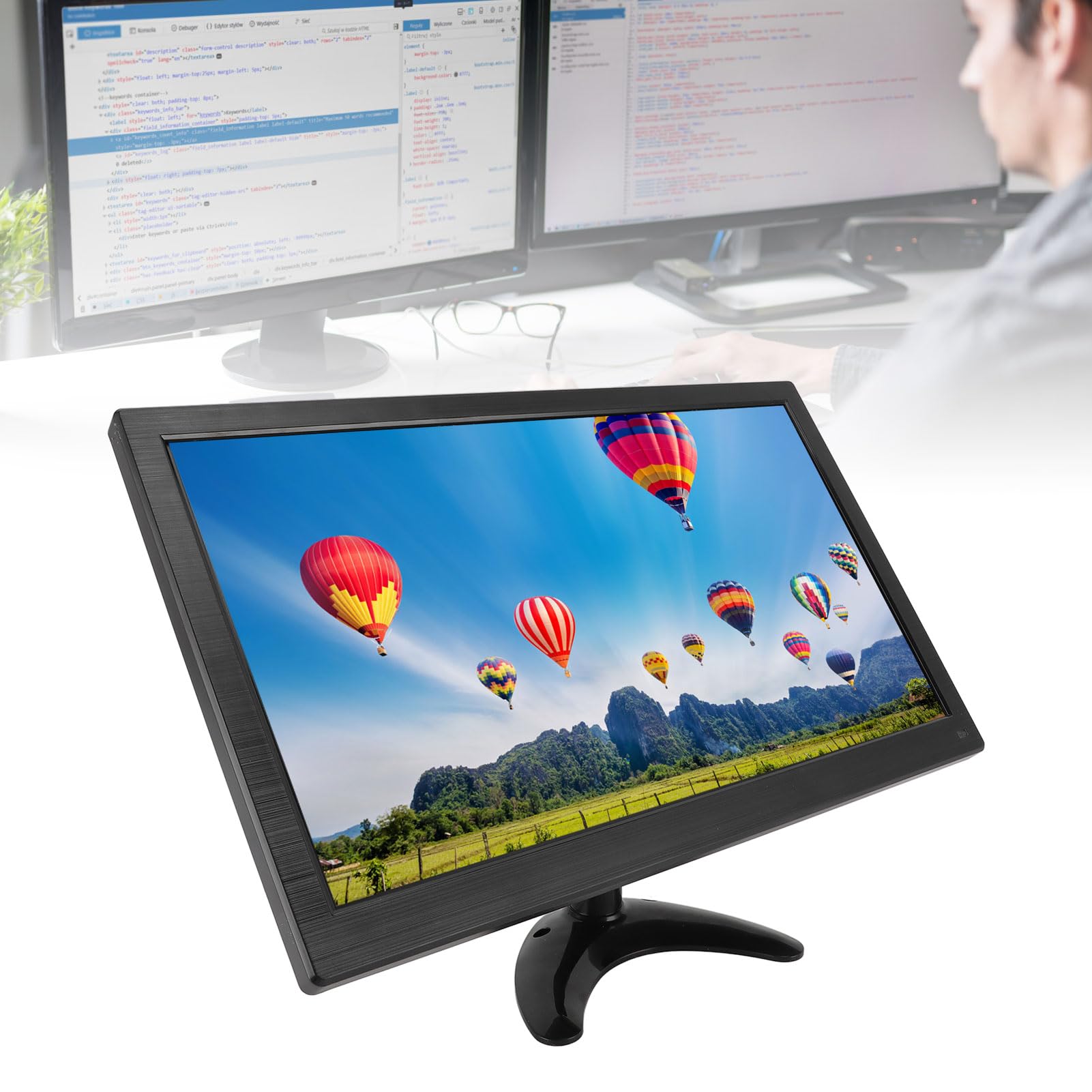 Garsent 15.6 Inch Full HD 1080p LED Monitor with Built-in Speakers, HDMI/VGA/AV/BNC/USB Ports - Kitchen TV Display for FireStick, Computer, Laptop, Raspberry Pi (UK Plug 100-240V) - Perfect for Cooking, Recipes & Smart Home Control