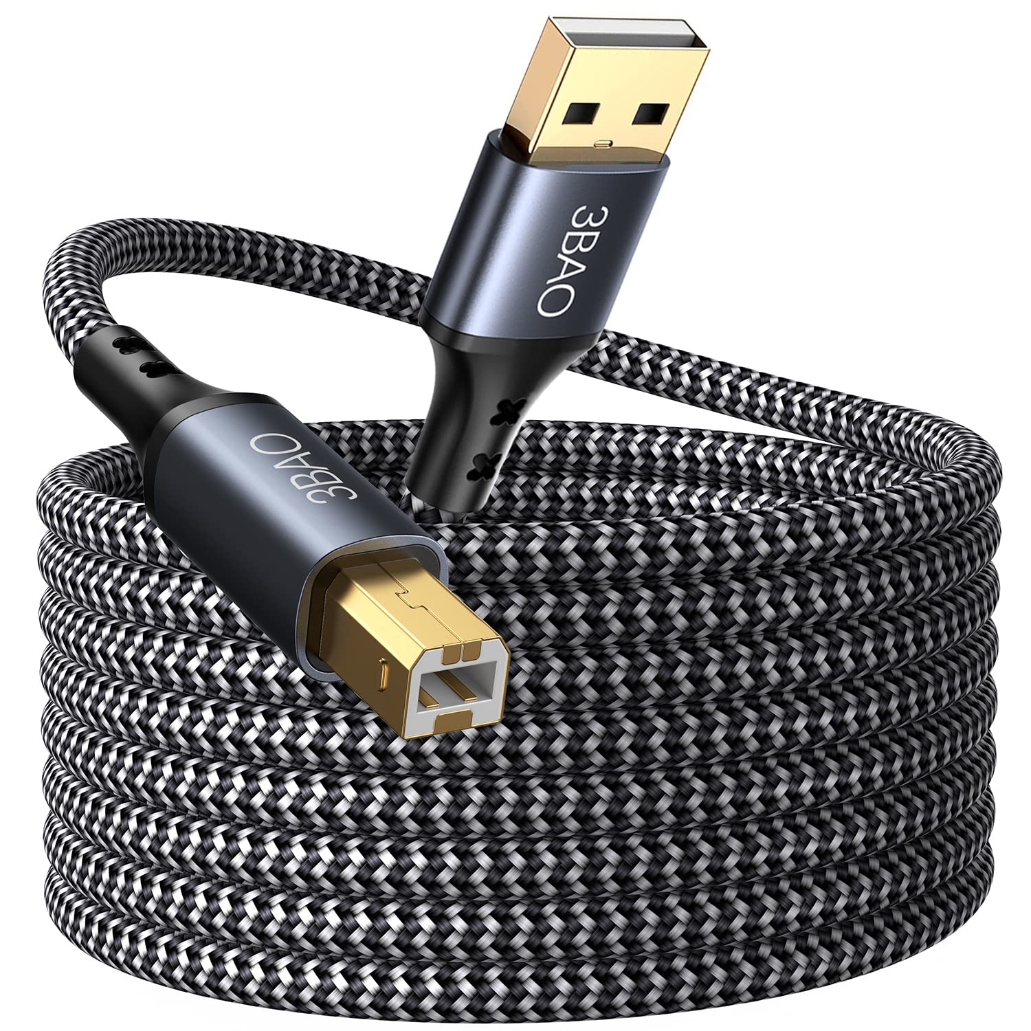 3BAO 1M USB 2.0 Printer Cable, Type A Male to B Male Nylon Braided Scanner Cord - Compatible with HP, Dell, Canon, Lexmark, Xerox, Brother, Samsung Printers - Perfect for Office, Home & Studio Printing Needs