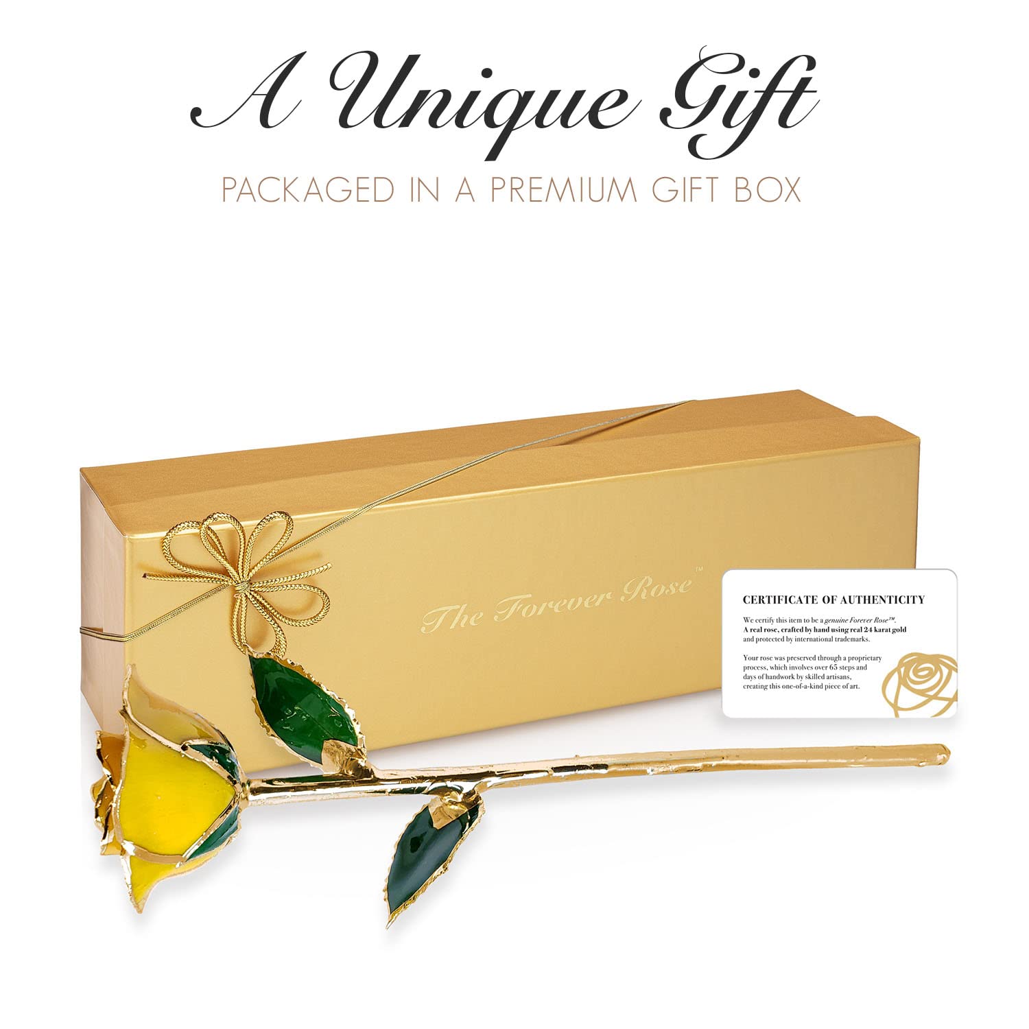 24K Gold Dipped Forever Rose - Real Preserved Yellow Rose with Certificate of Authenticity | Romantic Anniversary Gift for Her, Valentine's Day Present, Wedding Decoration, Home & Office Luxury Décor