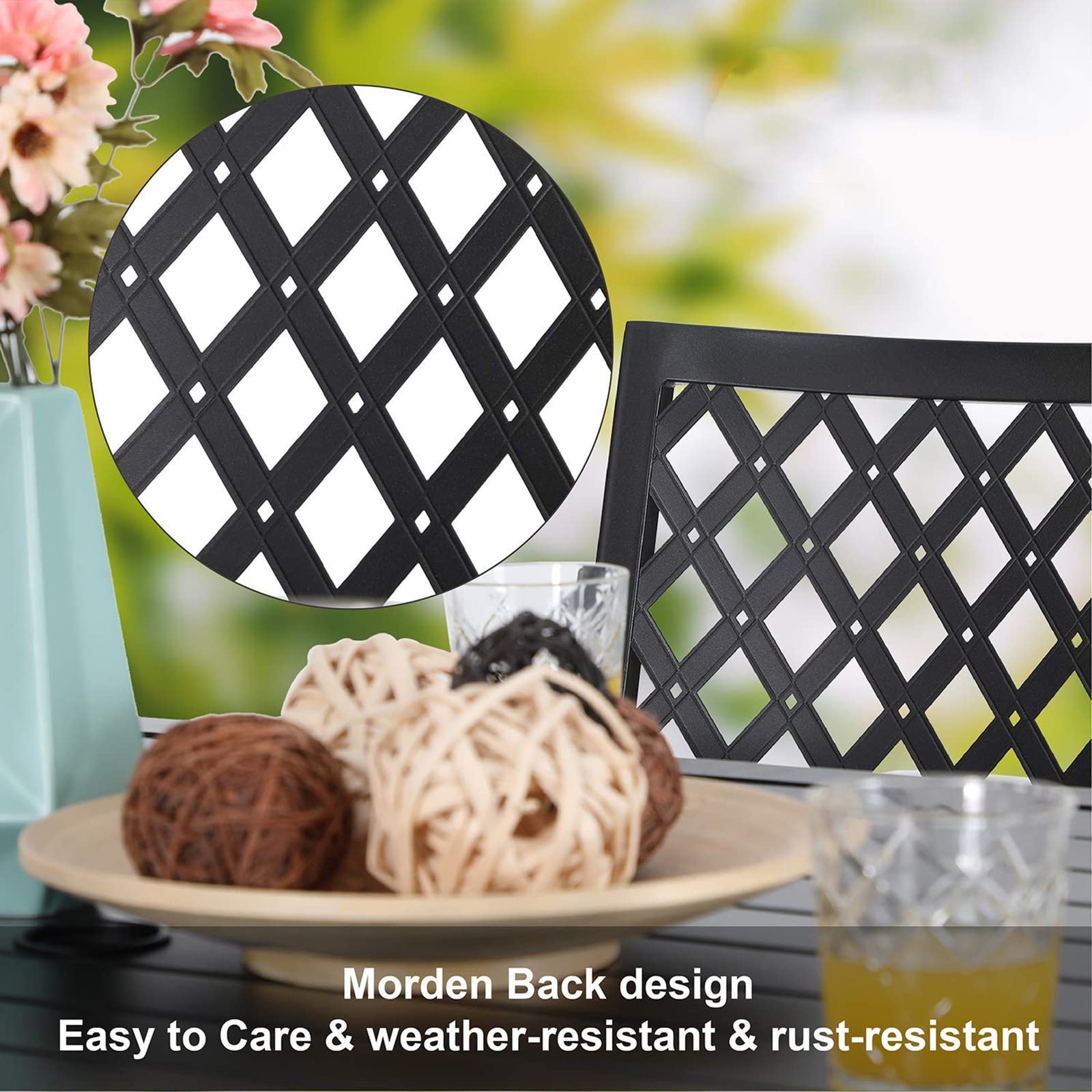 PHI VILLA Black Wrought Iron Stackable Patio Dining Chairs - 2-Piece Outdoor Bistro Set with Armrests & Fishnet Design | Perfect for Garden, Balcony, Restaurant & Cafe Seating