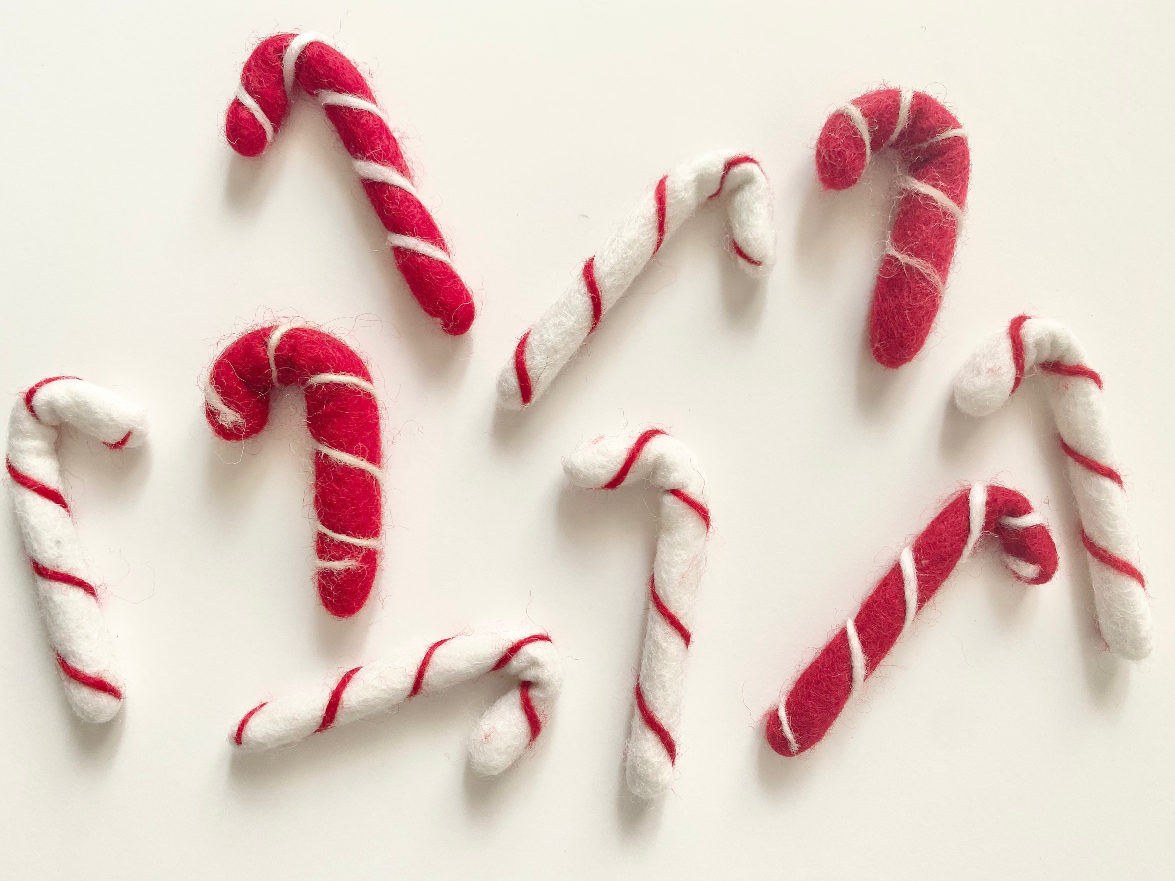 Handmade Felted Wool Candy Cane Ornament - Christmas Tree Decor, Holiday Gift, Stocking Stuffer for Festive Home Decor