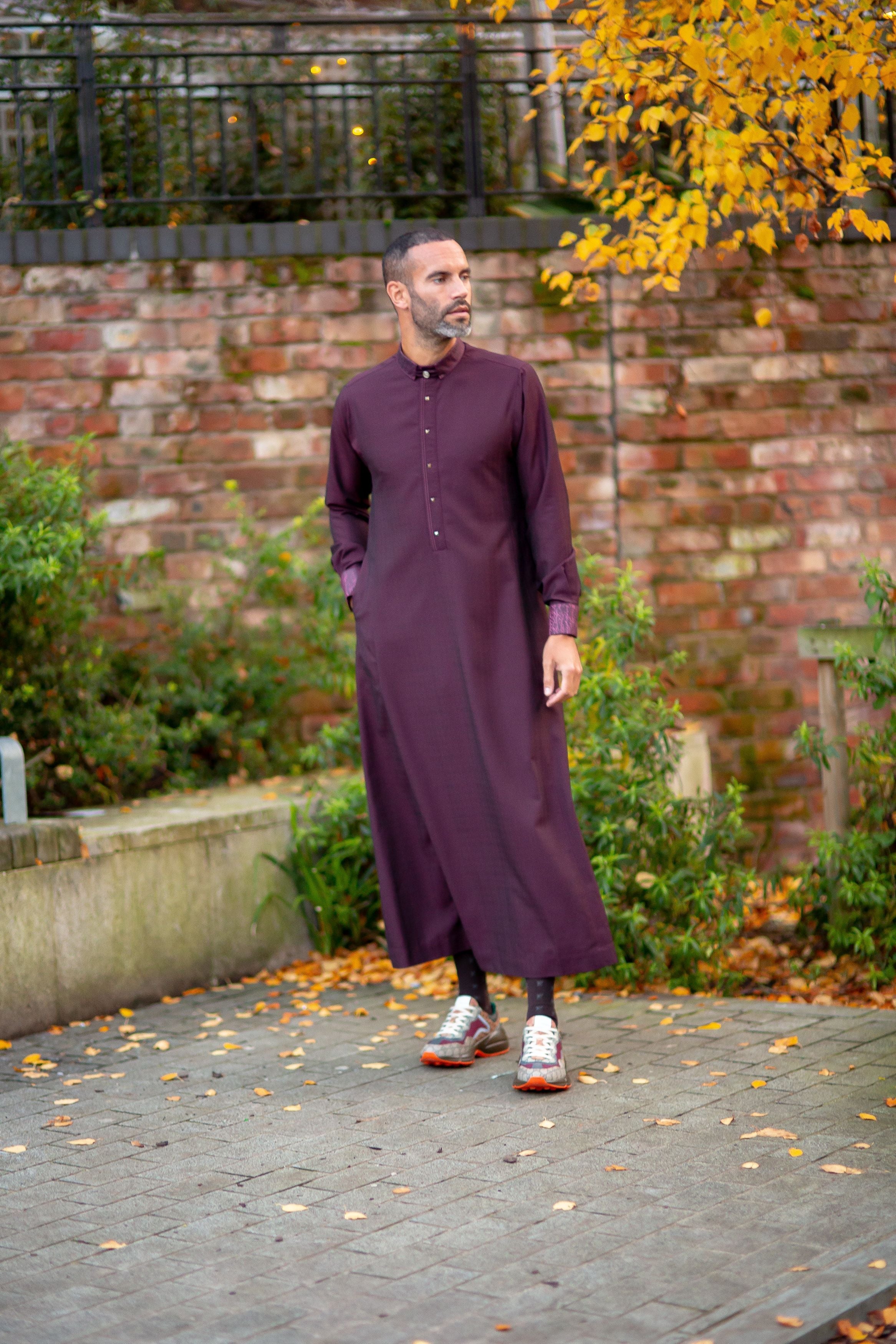 AA2216 Al Ameer Thobe/Jubba for Men - Premium Burgundy Islamic Robe - Perfect for Eid, Prayer & Special Occasions
