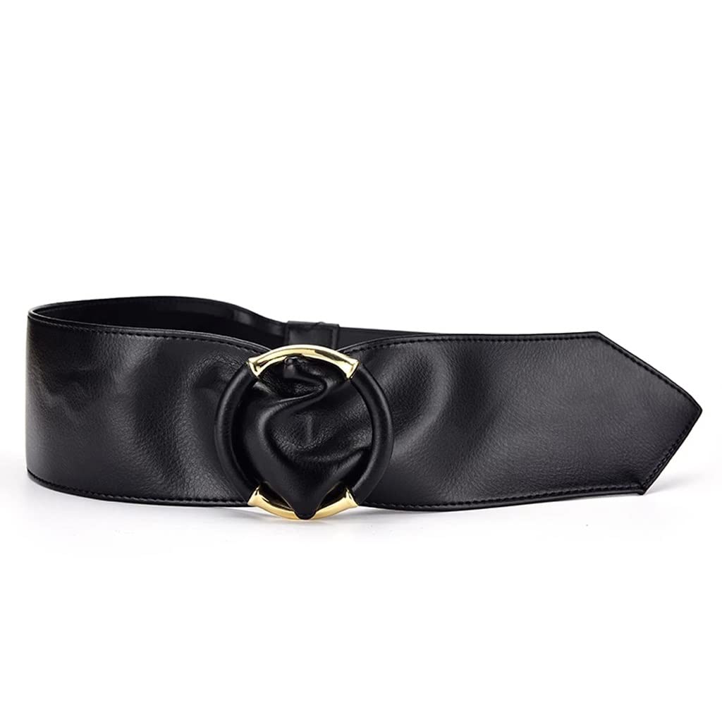 Women's Wide Soft PU Leather Corset Belt - Adjustable Waist Cincher for Dresses & Coats - Black (85cm) | Perfect for Waist Training, Cosplay & Vintage Outfits