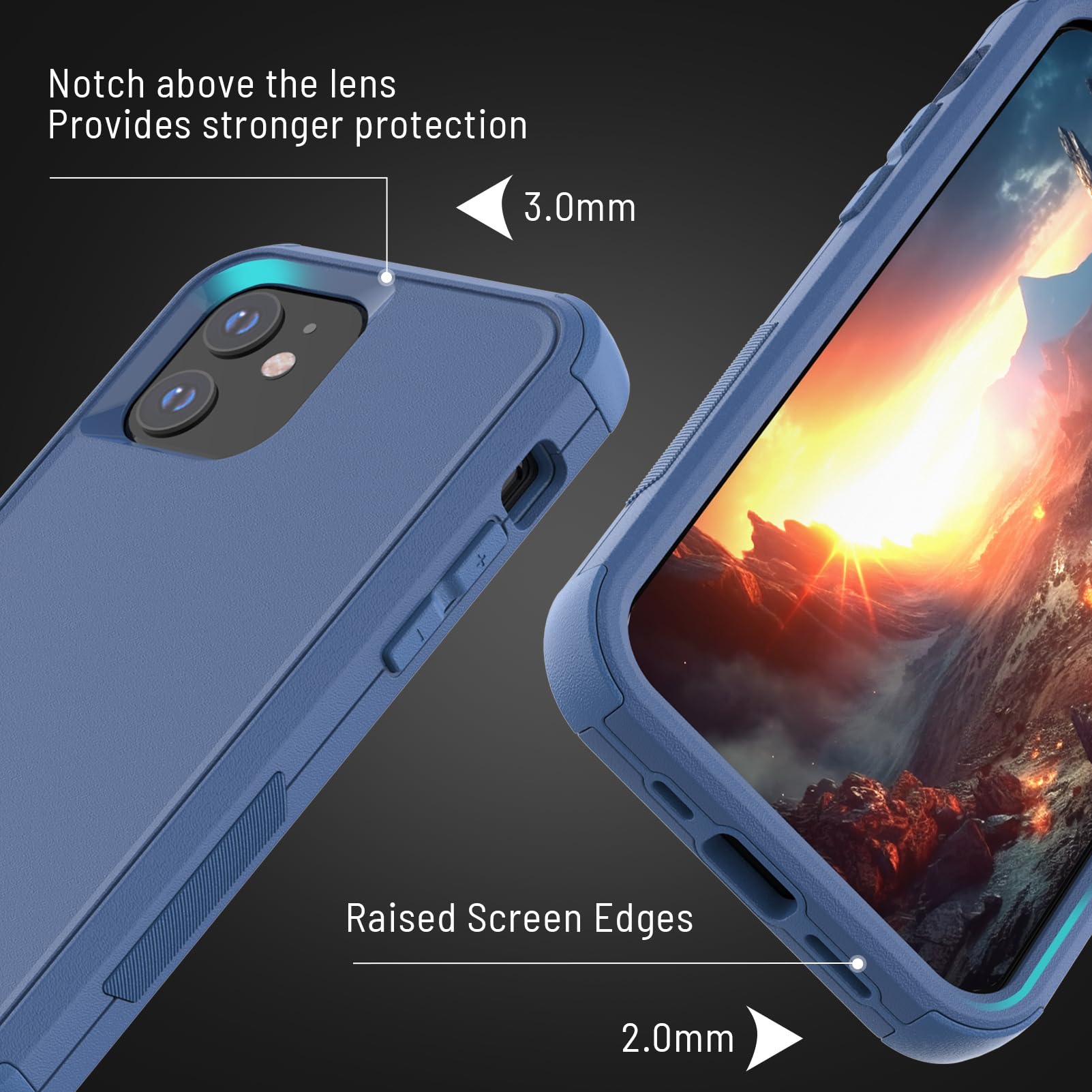 X-belmox Heavy Duty Military Grade Case for iPhone 12/12 Pro (6.1 Inch) - 3-Layer Shockproof Protection with Tempered Glass Screen Protector | Rugged Phone Cover in Sea Blue | Perfect for Outdoor, Construction & Extreme Sports Use