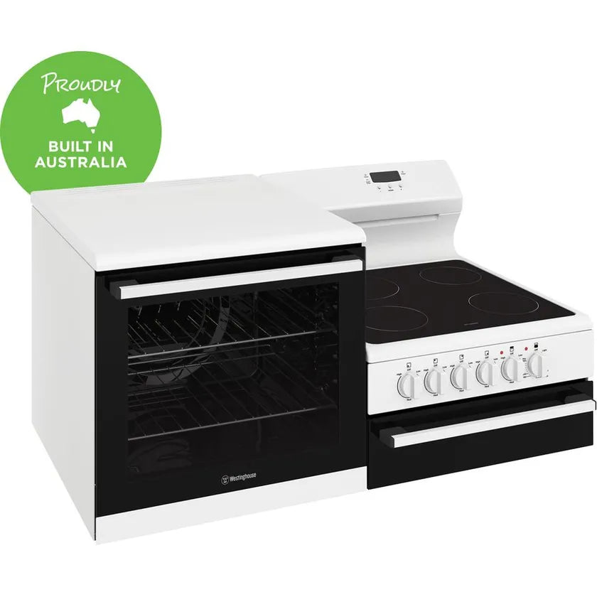 Westinghouse WDE143WCB 43-Inch Freestanding Electric Range with Ceramic Cooktop & Separate Grill - White | Perfect for Home Kitchens, Baking & Family Cooking
