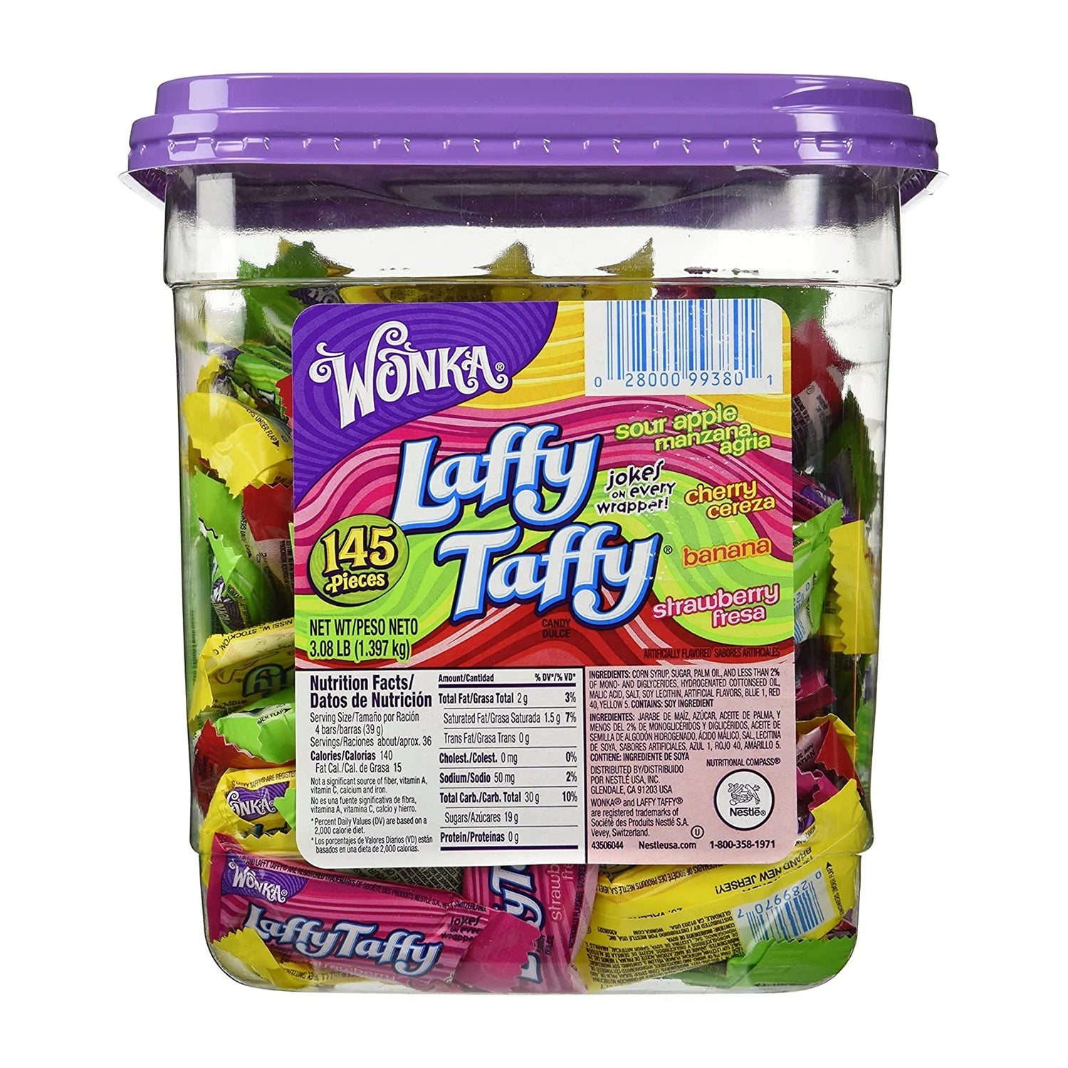 Ferrara Laffy Taffy Assorted Flavors Candy - 145 Count Bulk Jar - Perfect for Halloween, Party Favors, Office Snacks & Gift Baskets