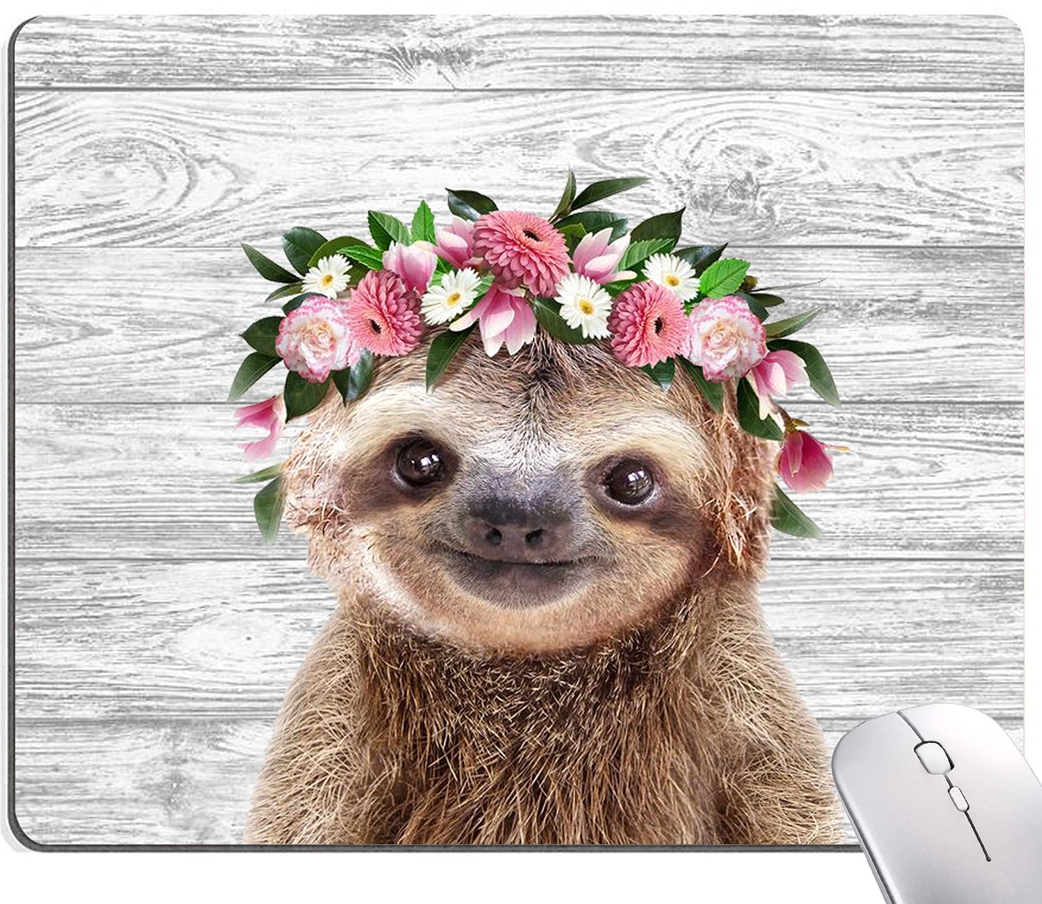 Cute Sloth Floral Mouse Pad - Non-Slip Rubber Base, Waterproof Square Mouse Mat for Office & Laptop - Perfect Gift for Women & Girls (Home, Office, Gaming Setup)