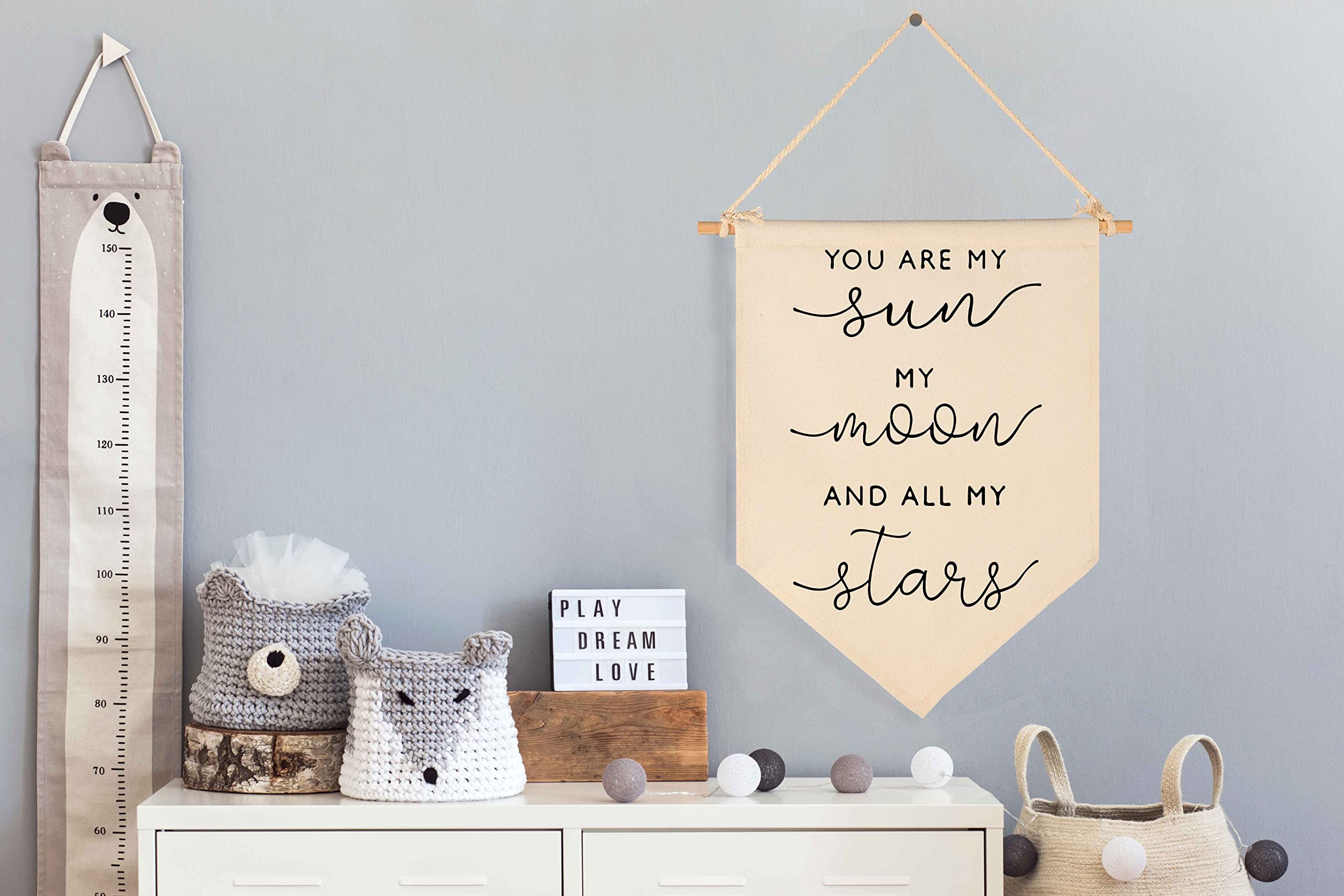 Nursery Wall Art - Sun Moon Stars Canvas Banner for Baby Kids Room Decor