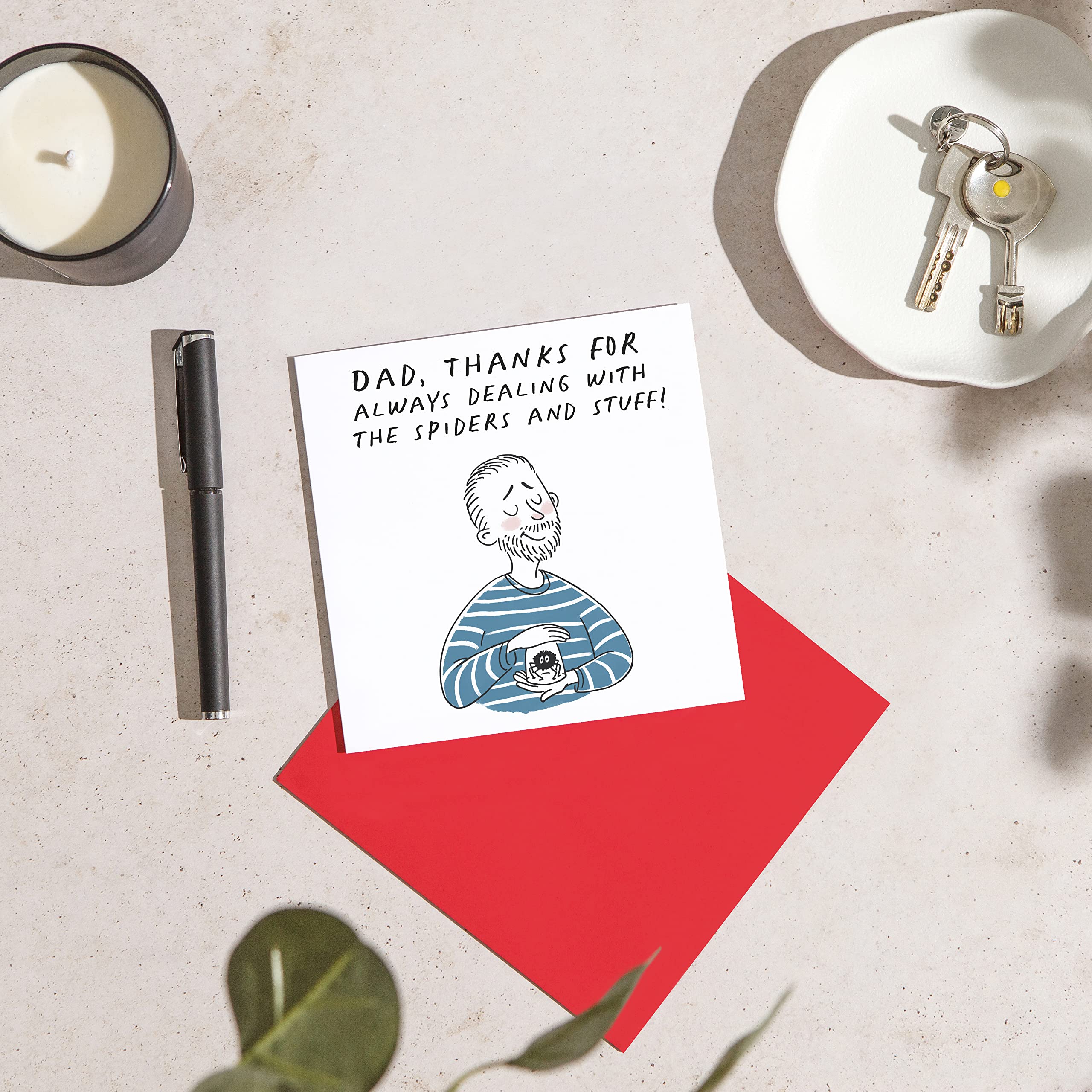 Funny Dad Birthday Card - Humorous Spider Removal Design - Perfect for Father's Day & Special Occasions - 5.8x5.8 Inch Square Greeting Card for Him - Great Gift Idea for Dads Who Love Jokes