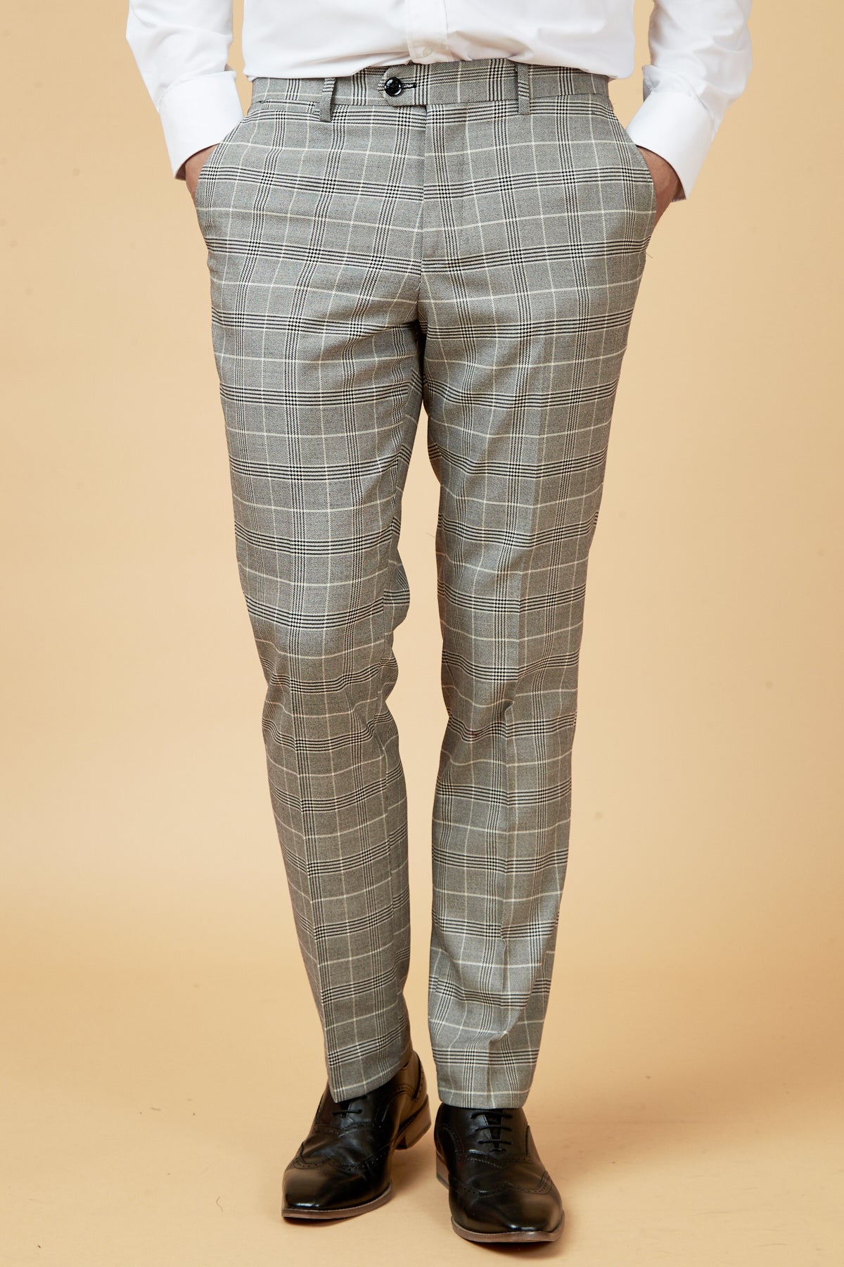 ROSS Grey Check Three Piece Suit for Men - Classic Business Formal Attire for Weddings, Interviews & Office Wear