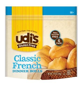 Udi's Gluten-Free Classic French Dinner Rolls - 6 Pack (Frozen) | Allergen-Free Bread Alternative for Sandwiches, Holiday Meals & Special Diets