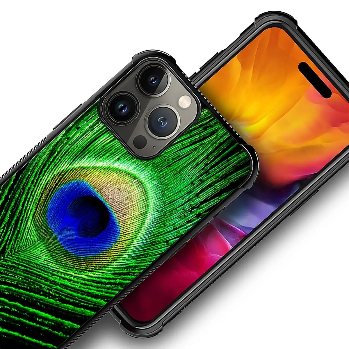 CARLOCA iPhone 16 Pro Case - Peacock Feather Design for Women, Shockproof Soft Silicone TPU Cover with Non-Slip Back | Perfect for Daily Use, Travel & Outdoor Protection