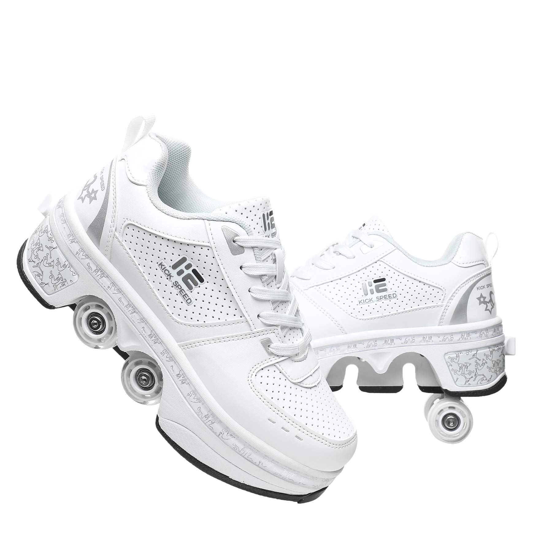 2-in-1 Roller Skates & Sneakers with Retractable 4 Wheels - Adjustable Kids Skating Shoes for Boys & Girls - Perfect for Outdoor Sports, Park Skating & Birthday Gifts