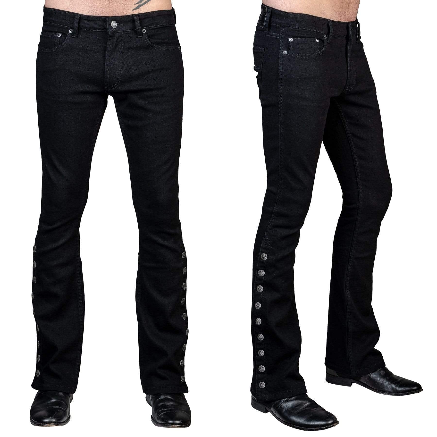 Wornstar Hellraiser Side Button Jeans for Men - Black Distressed Denim Pants with Unique Button Details | Perfect for Casual Wear, Street Style & Night Out