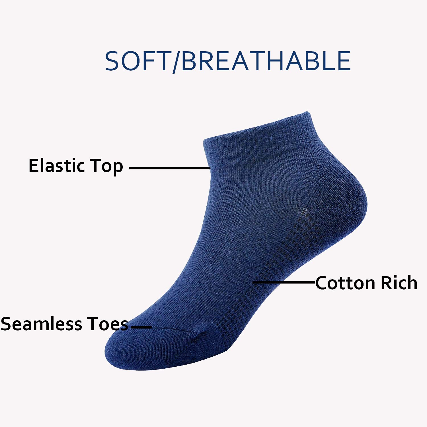 EPEIUS Kids Ankle Socks - 6 Pack Seamless No Show Socks for Girls & Boys, Breathable Cotton Athletic Socks for School, Sports & Everyday Wear