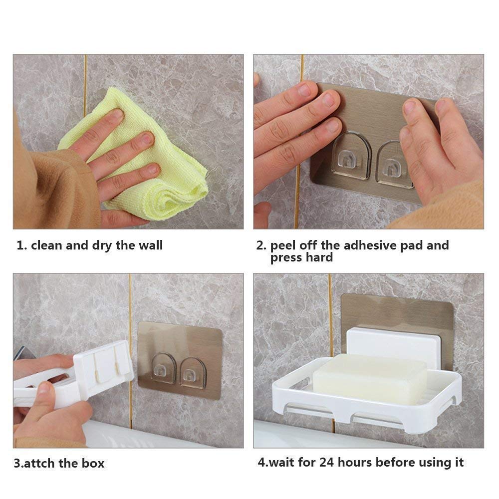 Waterproof Self-Adhesive Wall Mounted Soap Holder - Bathroom & Kitchen Soap Stand with Strong Adhesive, White Bathroom Accessories - Perfect for Shower, Sink, and Countertop Organization
