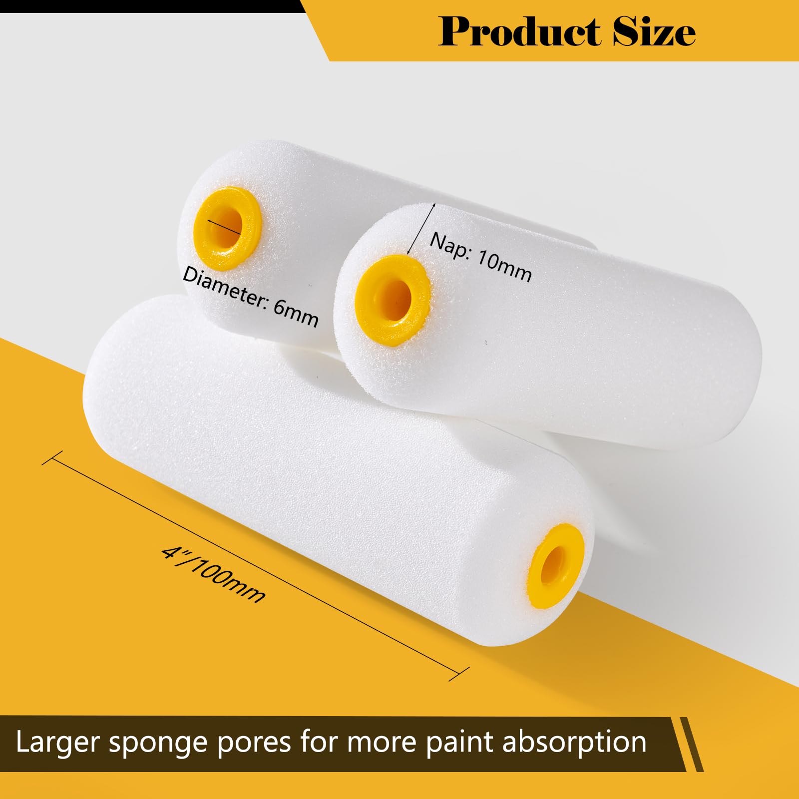 Mister Rui 4 Inch Foam Paint Rollers - 10 Pack High Absorption Mini Paint Rollers for Smooth Wall Painting, DIY Projects, Home Decor & Crafting - Perfect for Small Spaces & Touch-Ups