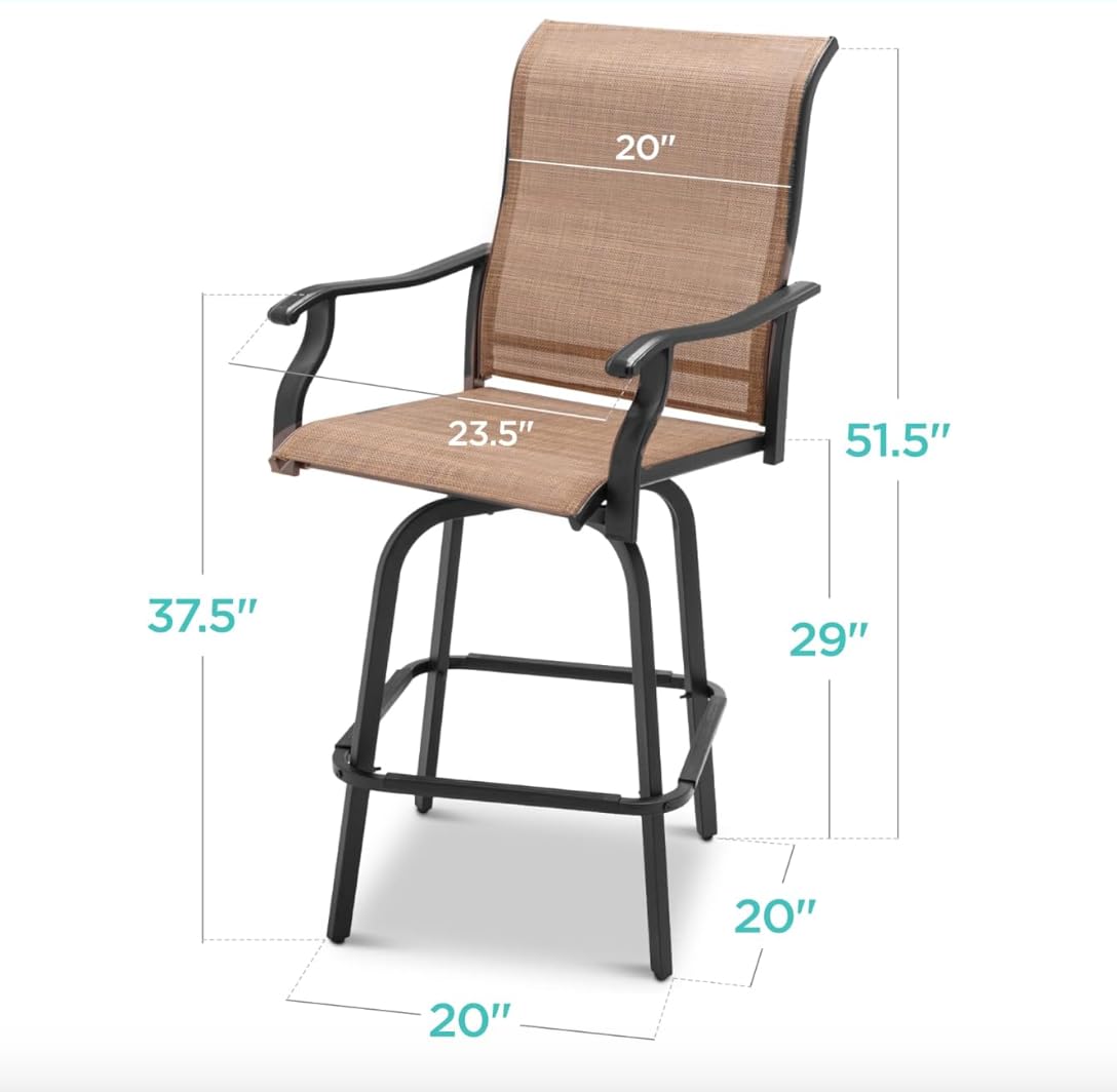 360° Swivel Outdoor Bar Stools - Textilene Mesh All-Weather Patio Chairs, Set of 2 - Perfect for Backyard, Poolside & Bistro Dining - Durable Patio Furniture for Outdoor Entertaining