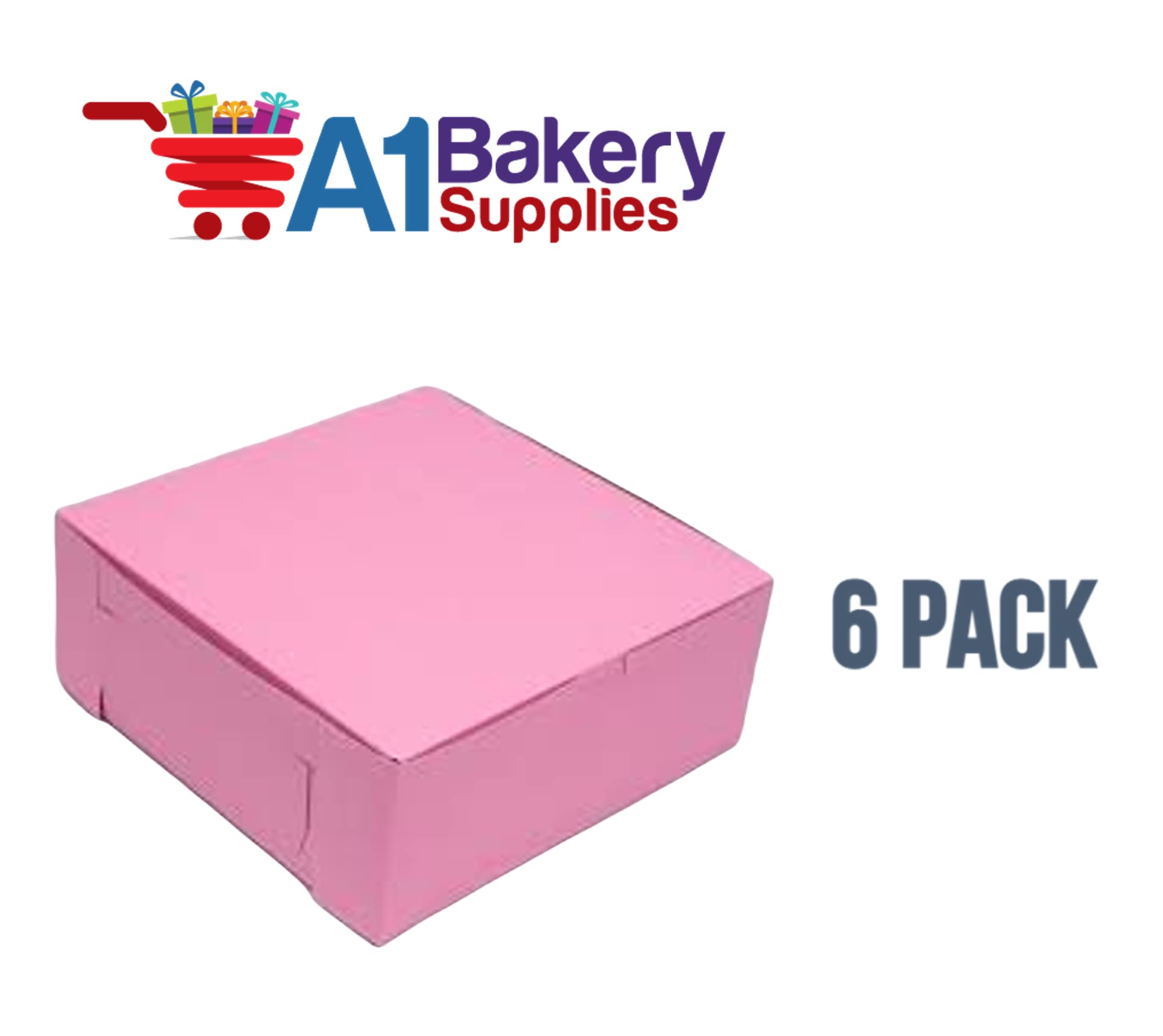 6 Pack 10x10x4 Inch Pink Disposable Cake Boxes - Bakery Supplies for Cupcakes, Desserts & Party Treats - Perfect for Birthday, Wedding & Catering Events by A1BakerySupplies