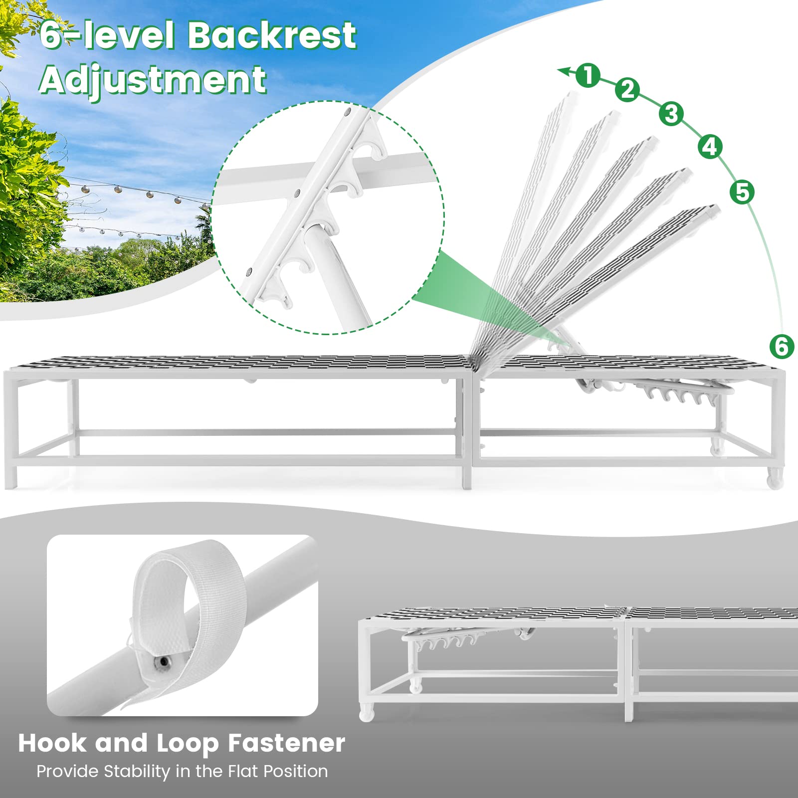 **Tangkula Adjustable Patio Lounge Chair with Wheels - Breathable Fabric & Sturdy Metal Frame - Outdoor Chaise Lounge for Poolside, Backyard, Garden Relaxation (1, Black+White) - Perfect for Sunbathing, Lounging, and Outdoor Leisure**