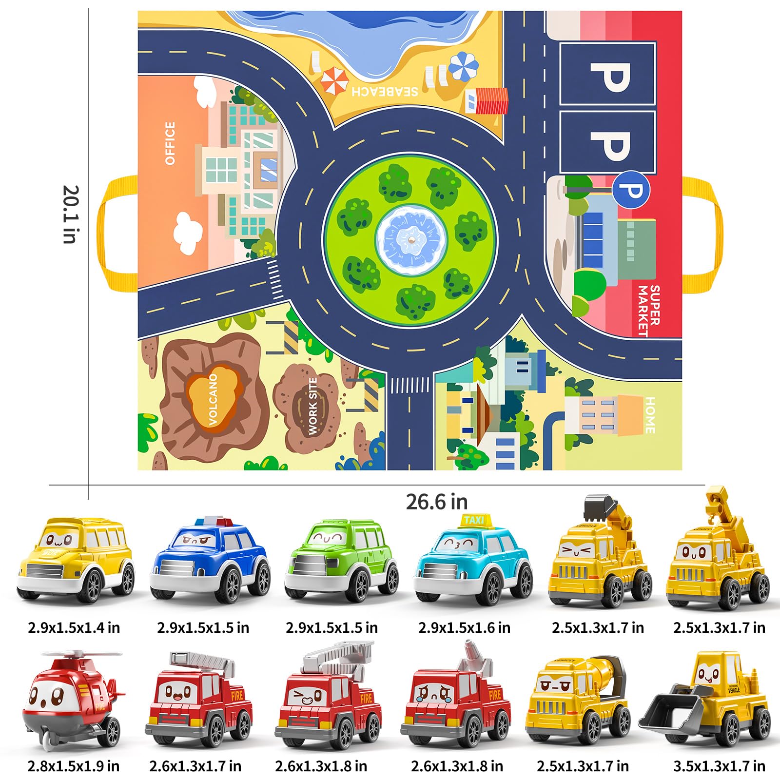 **12-Piece Pull Back Toy Cars for Toddlers 1-3 Years Old - Includes Play Mat & Storage Bag - Best Baby Toys for 12-18 Months - Perfect Birthday Gift for Boys & Girls - Fun Indoor & Outdoor Playtime**