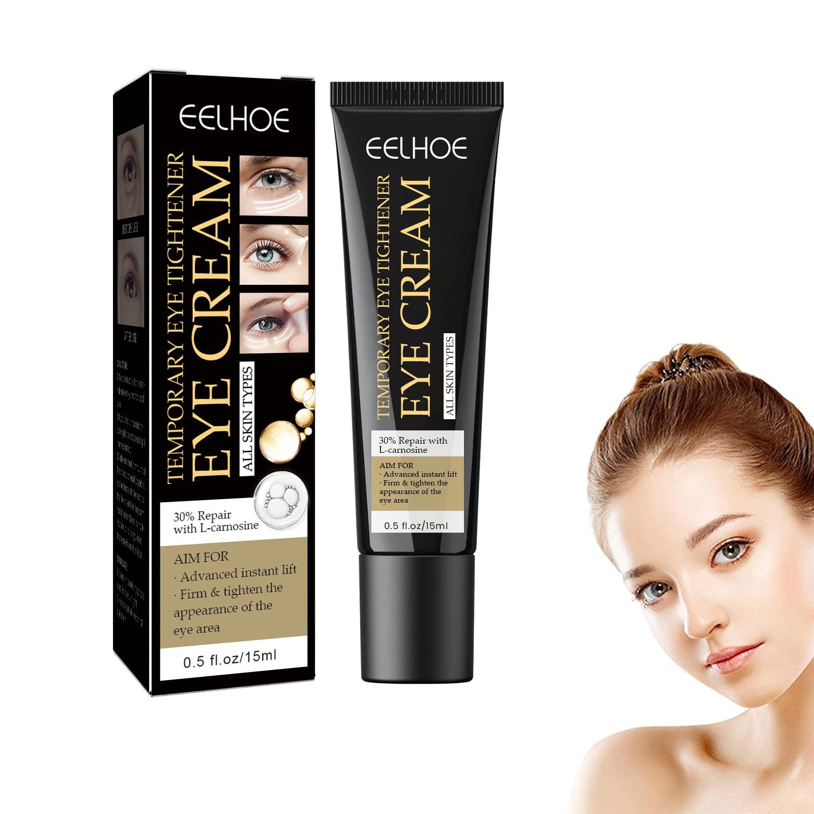 EELHOE Instant Firming Eye Cream - Temporary Eye Tightener & Eye Bag Remover for Puffy Eyes, Dark Circles & Dullness (0.5 Oz) | Anti-Aging Treatment for Wrinkles & Fine Lines | Perfect for Morning & Night Skincare Routine