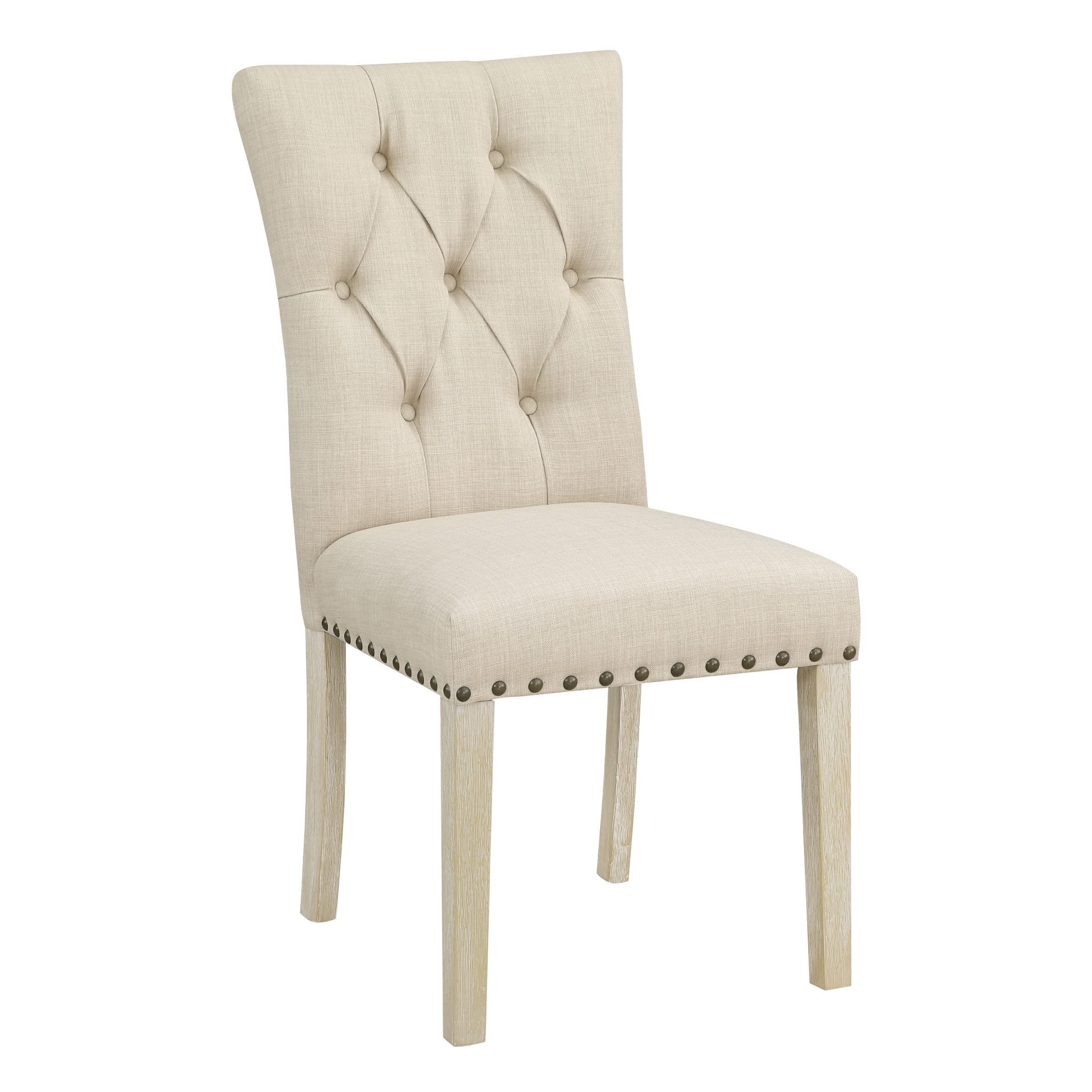 OSP Home Furnishings Preston Dining Chairs 2-Pack - Button Tufted Back, Antique Bronze Nailhead Trim, Durable Burlap Fabric - Perfect for Dining Room, Kitchen, or Breakfast Nook