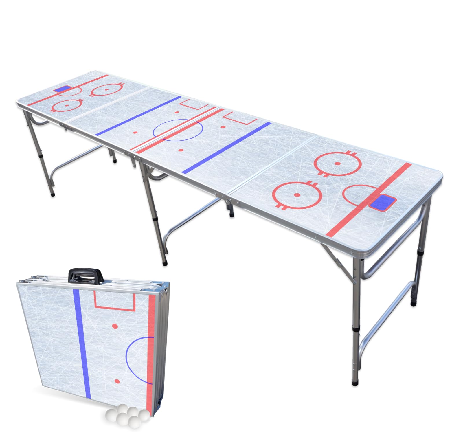 PARTYPONG 8-Foot Folding Beer Pong Table - Hockey Rink Edition | Portable Drinking Game Table for Parties & Tailgates | Perfect for College Dorms, Backyard BBQs & Game Nights