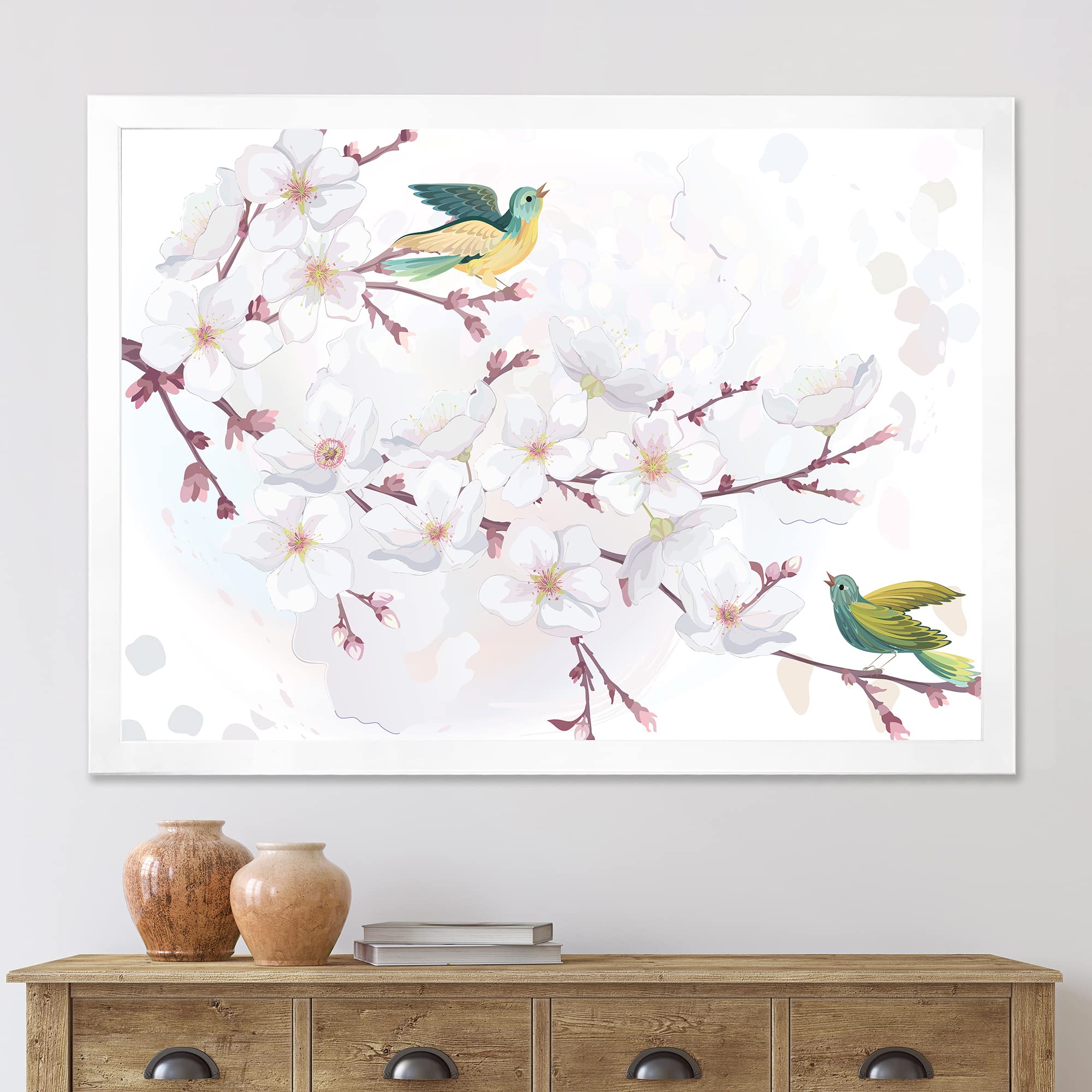 DesignQ Blossoming Cherry Tree Traditional Framed Wall Art - Elegant Home Decor for Living Room, Bedroom & Office