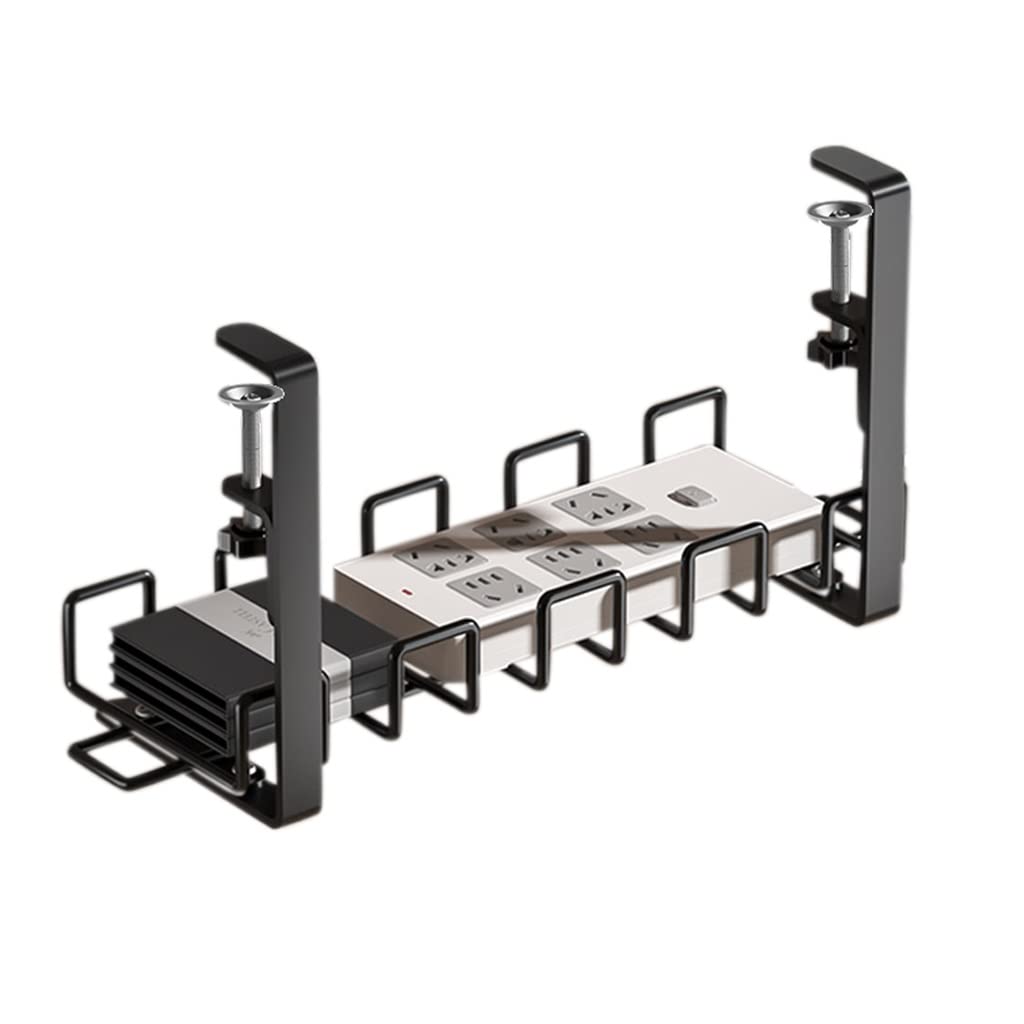 Under Desk Cable Organizer Tray - Cable Management System with Winders & Clips for Mouse, Headphone Wires - Black Desktop Wire Storage Rack - Perfect for Home Office & Gaming Setup Organization