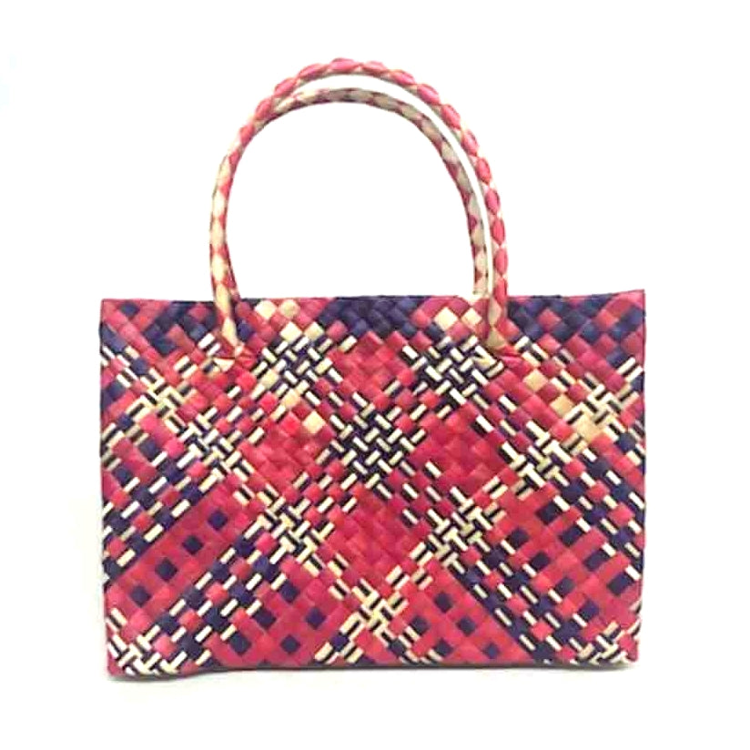 Eco-Friendly Pandan Straw Handbag - Red & Navy Colors for Women | Perfect for Beach, Vacation & Summer Outfits
