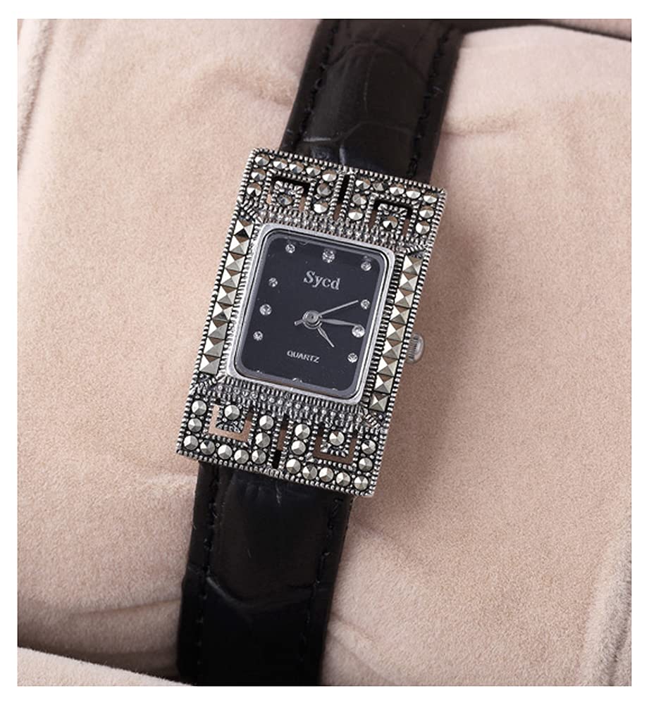 CHXISHOP Women's Fashion Bracelet Watch - Quartz Movement, Rectangular Glass Mirror Dial, Diamond Accents, Leather Strap with Butterfly Clasp - Retro Style for Casual Wear, Office & Special Occasions