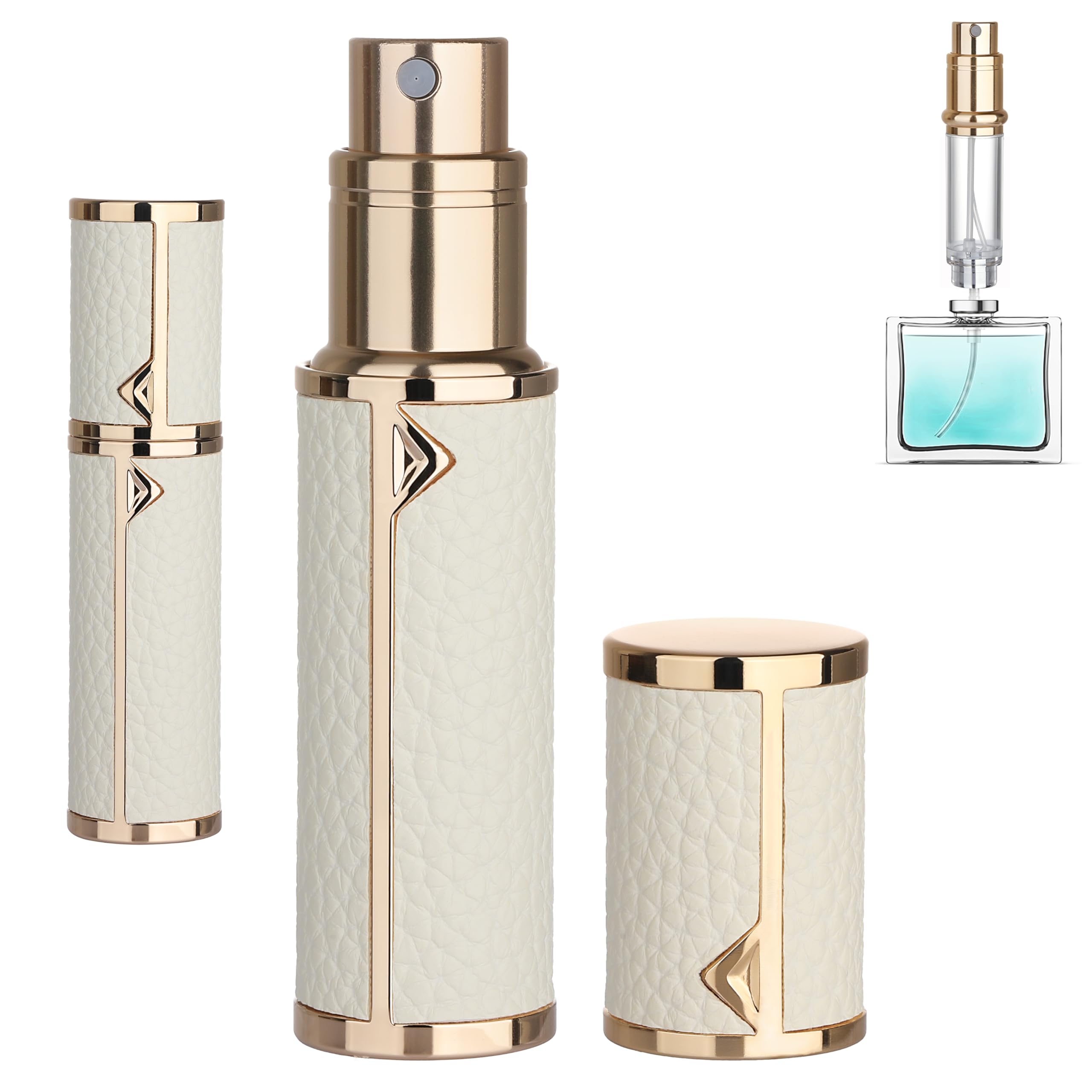 Refillable 5ml Travel Perfume Atomizer Bottle - Portable Luxury Perfume Dispenser Pump for Women & Men, Leak-Proof Cologne Sprayer for Airplane, Gym, Office & Vacation (White)