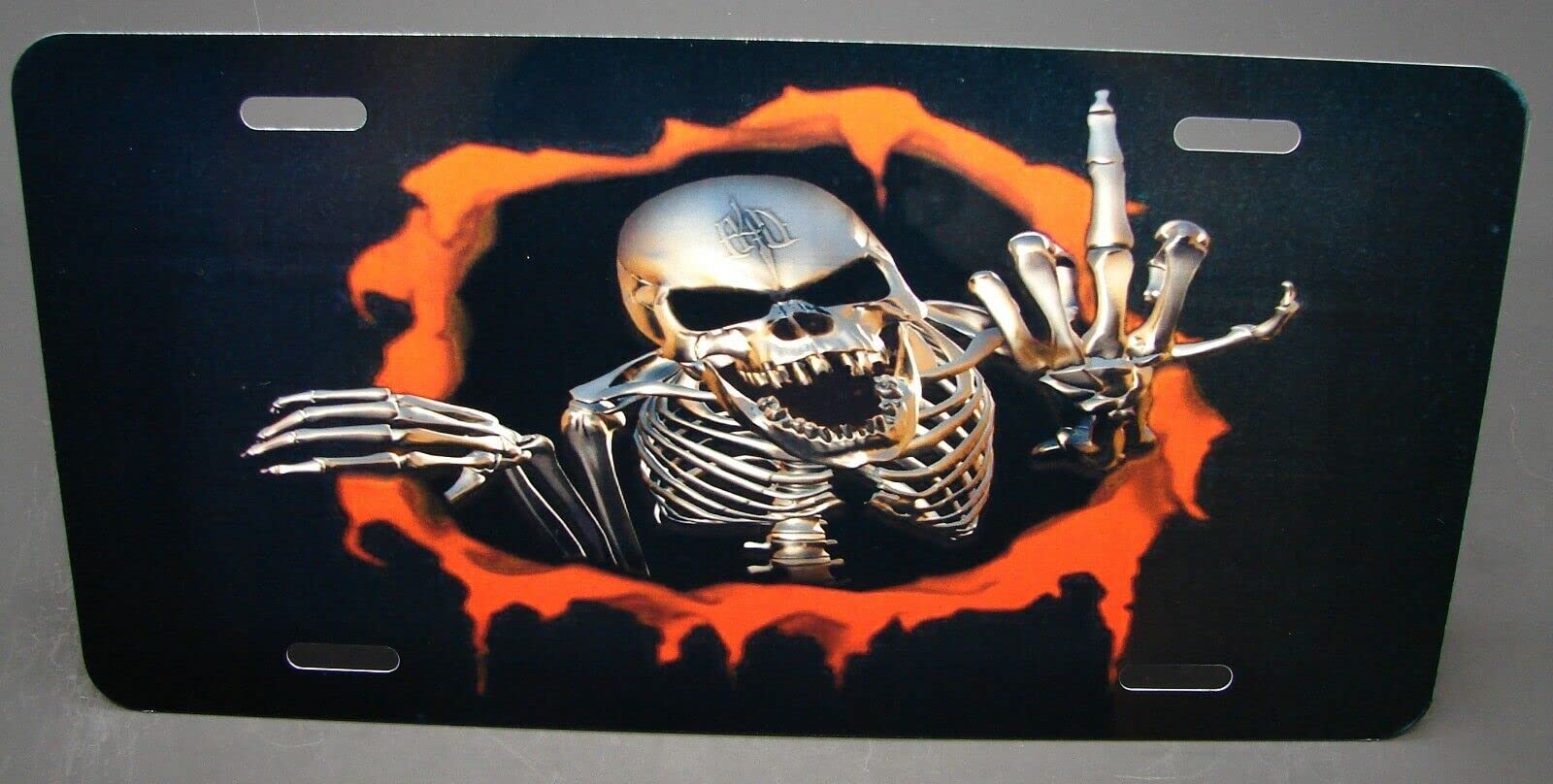 Skull Metal Car License Plate - Autotag MAD Skull Design for Cars, Men's Den, Room, Garage & Workshop Decor - Durable & Stylish Automotive Accessory