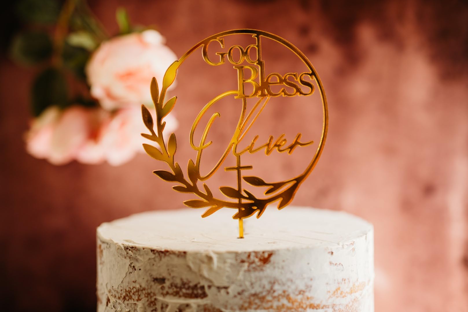 Custom God Bless Cake Topper - Personalized Wood & Acrylic Baptism Cake Decorations - Perfect for Christening, Baby Showers & Religious Celebrations